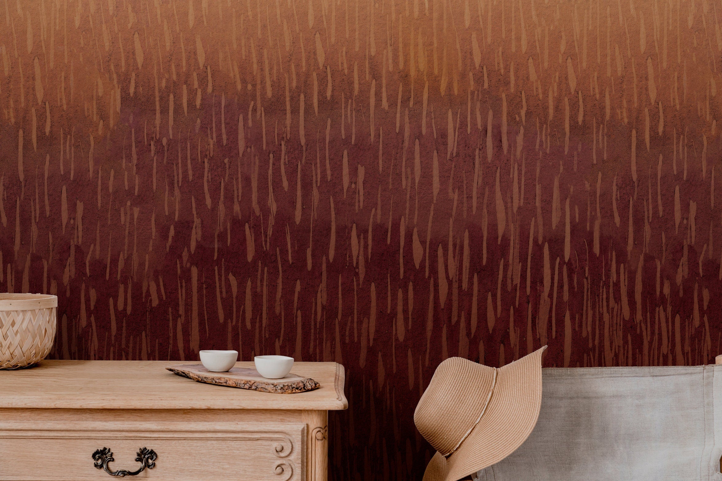 Ombre Wallpaper With Textured Brushstrokes In Orange, Brown, And Beige - X158