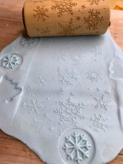 Snowflake Dough Rolling Pin Roller With Stamps On Sides