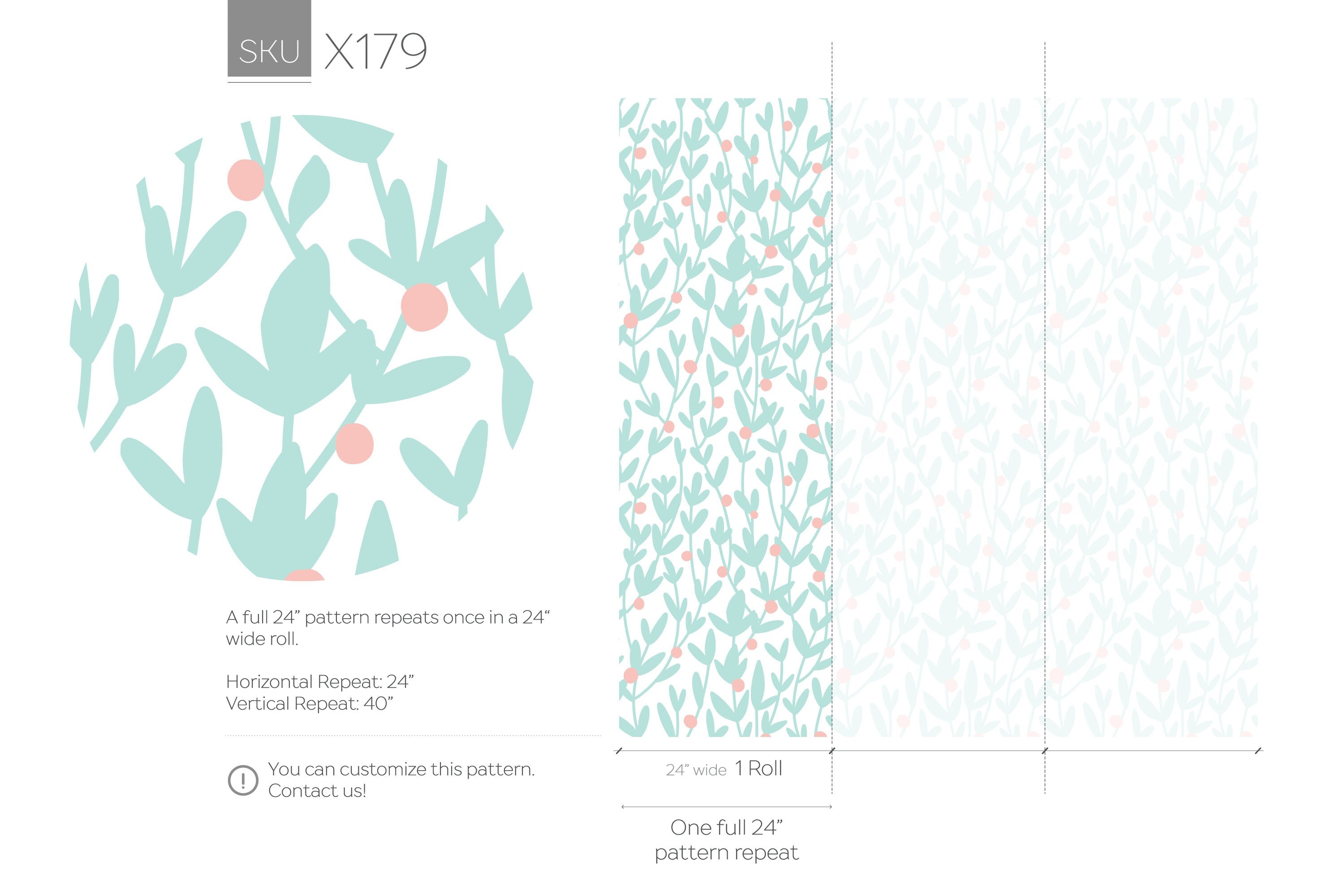 Floral Wallpaper Featuring Minimalist Branches In Mint And Pink - X179
