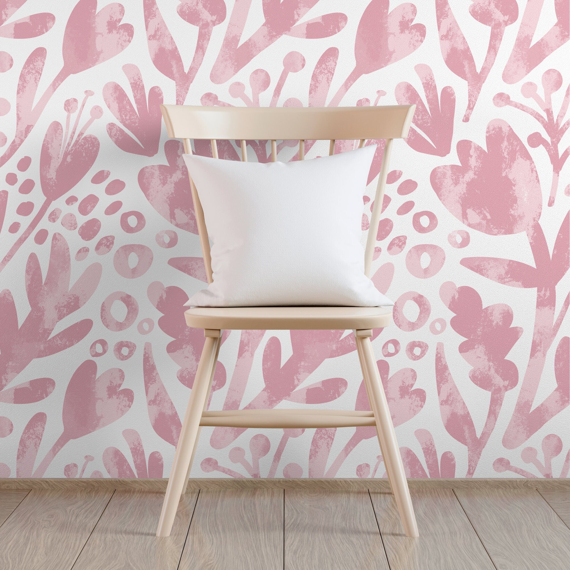 Floral Wallpaper With Abstract Botanical Shapes In Pink - X182