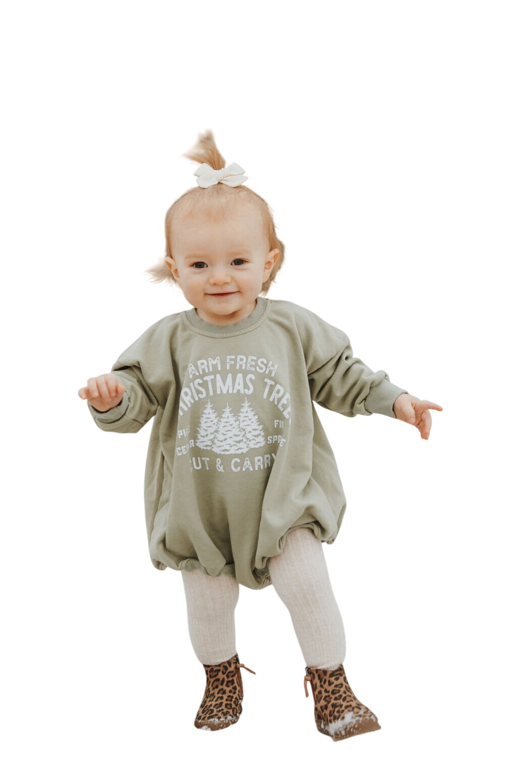 Farm Fresh Christmas Trees Sweatshirt Romper - Sage
