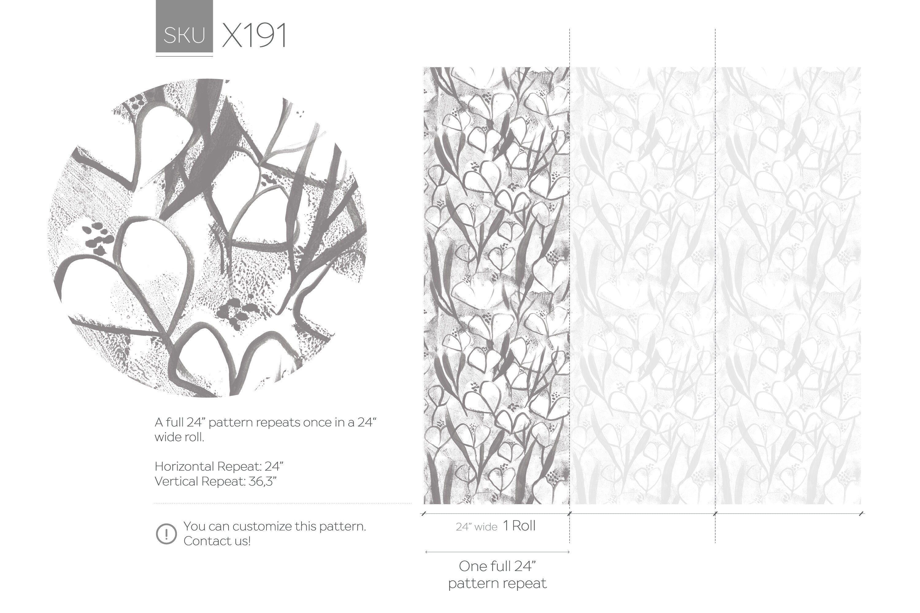 Floral Wallpaper With An Abstract Painterly Motif In Black And Grey - X191