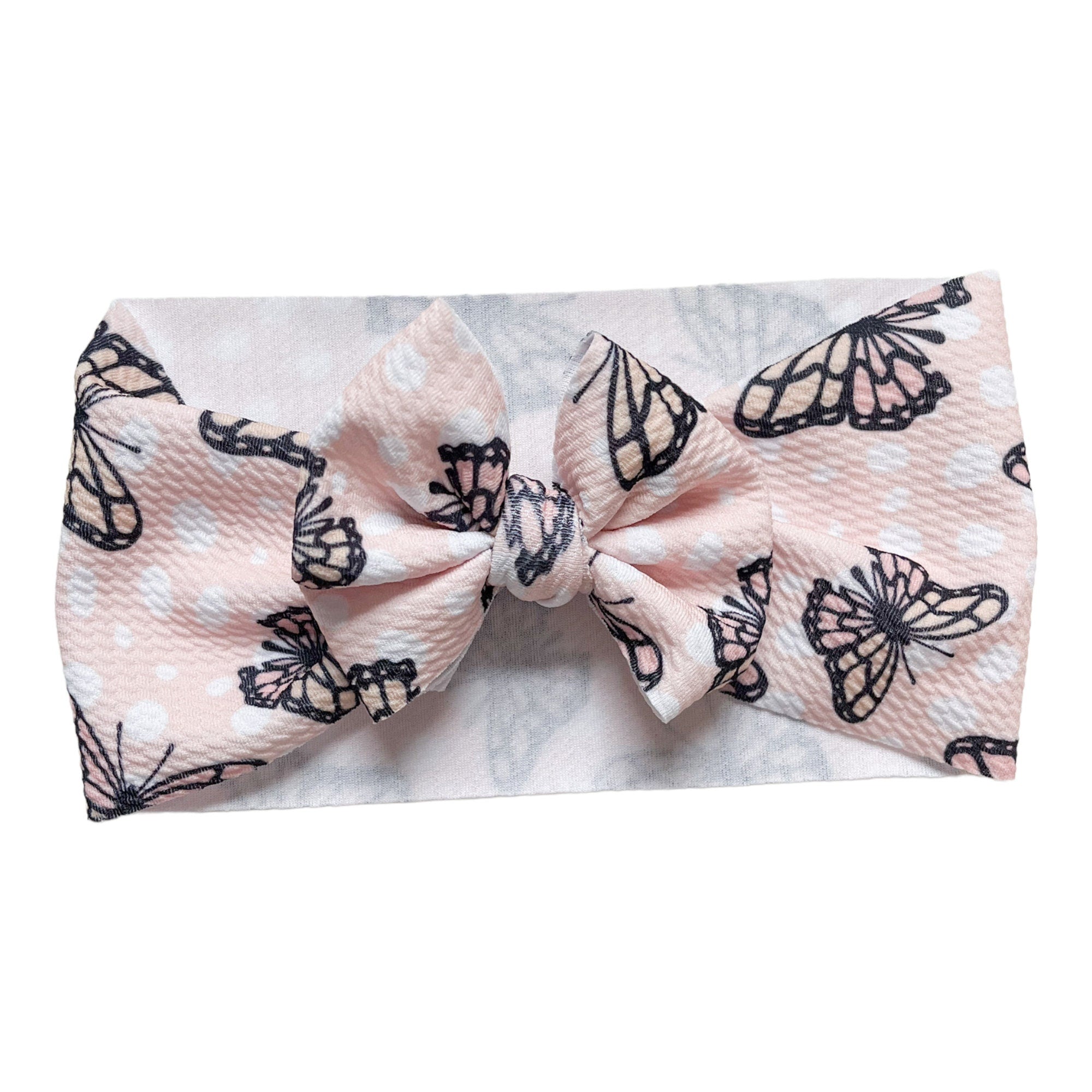Pink Polka Dot Butterfly Baby Headwrap Bow
