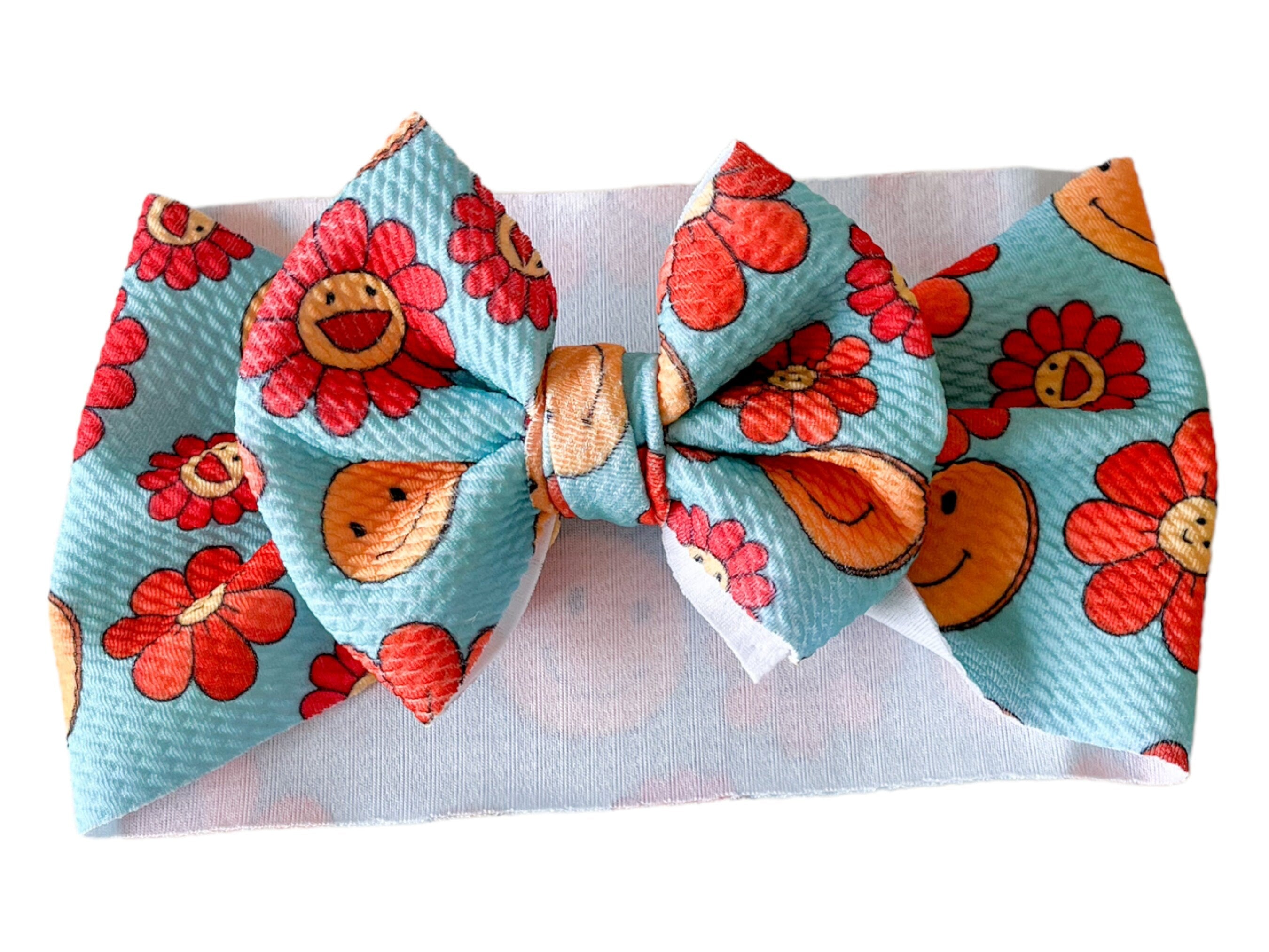 Retro Teal And Red Smily Headwrap Bow