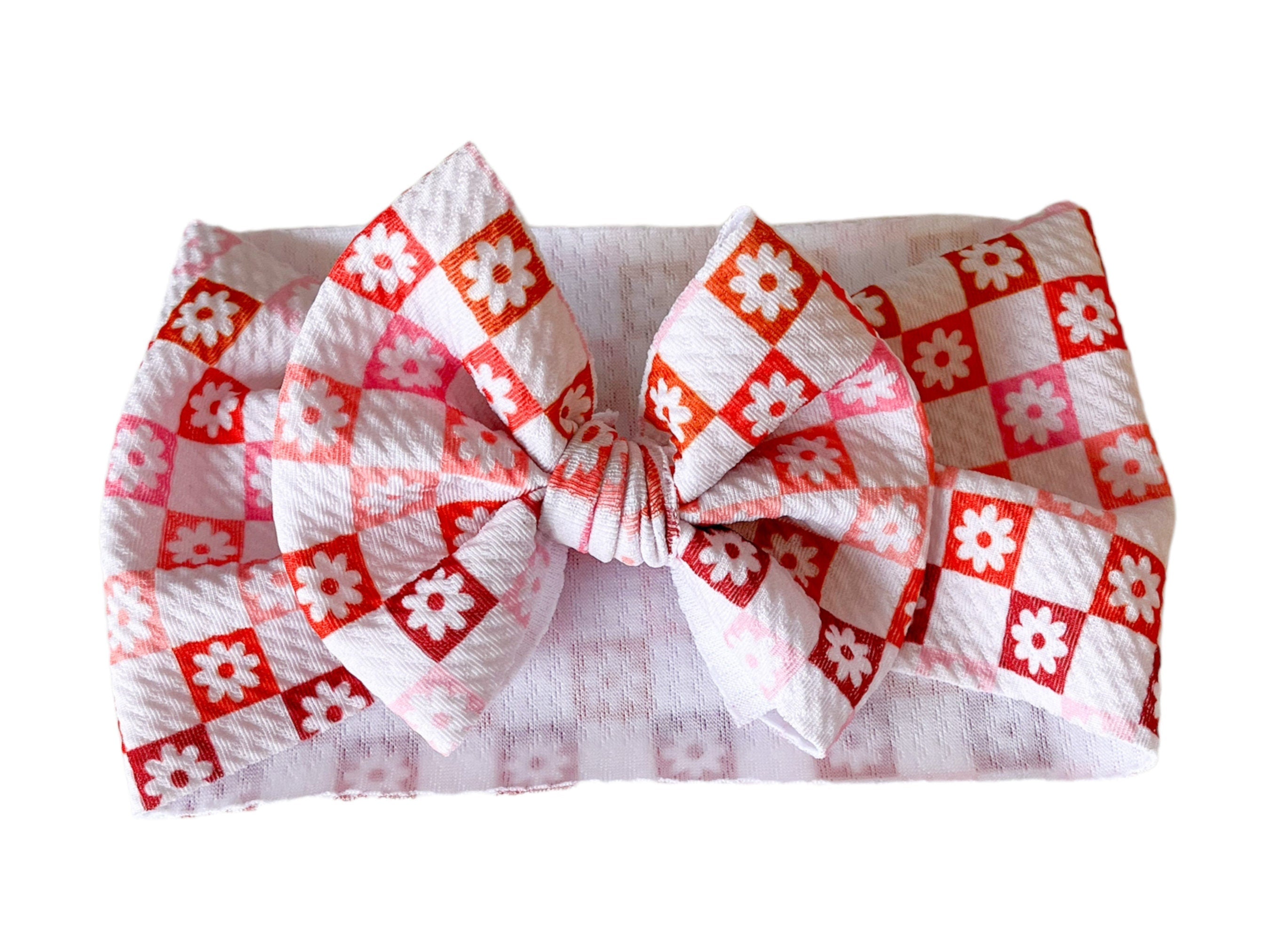Ombre Checkers With Flowers Headwrap Bow