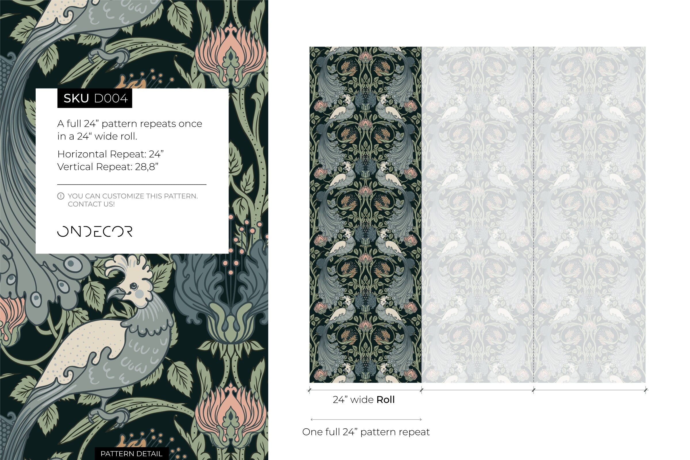 William Morris Wallpaper With A Bird And Vine Motif In Green, Blue, And Pink - D004
