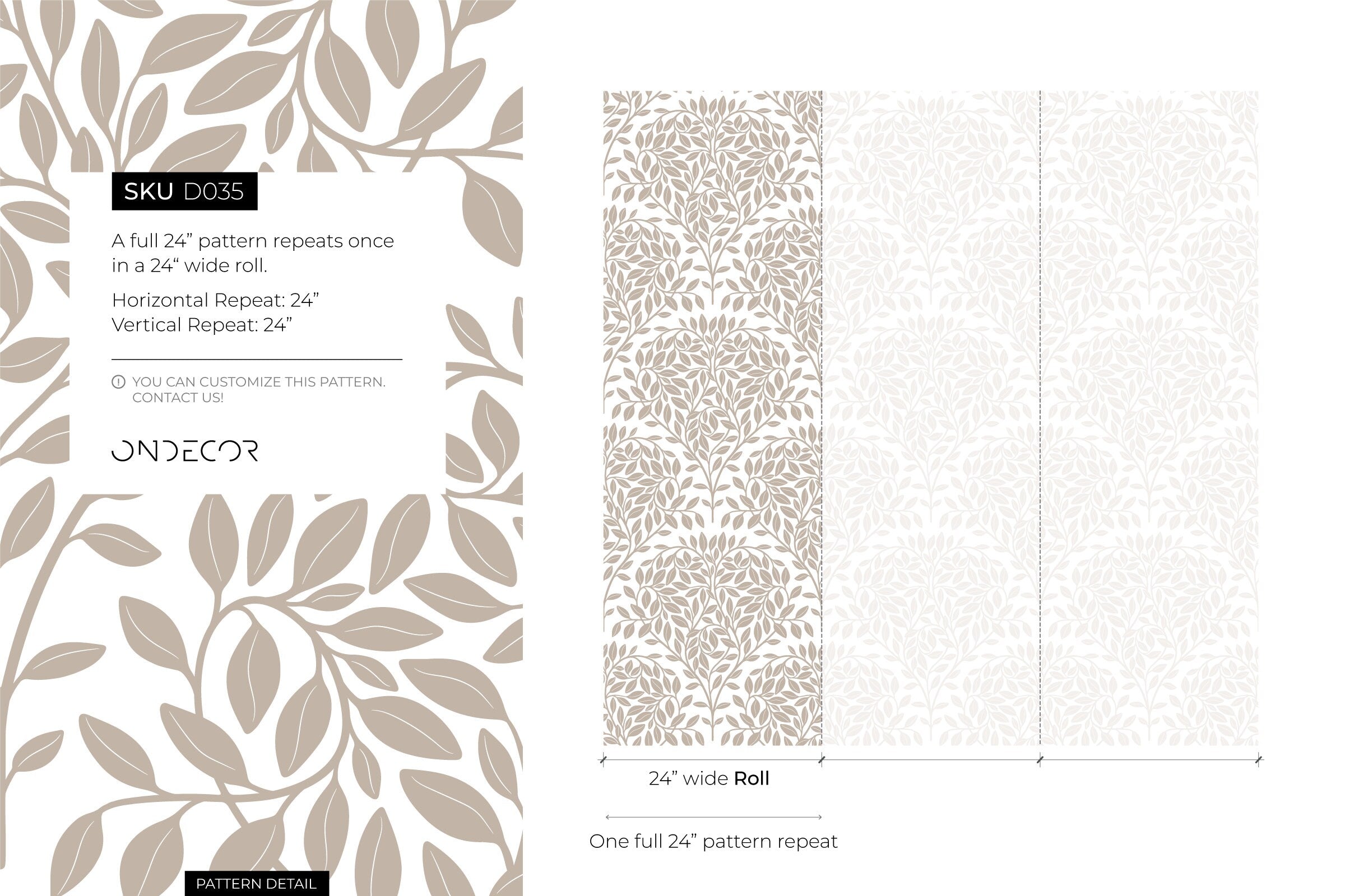 Botanical Wallpaper With A Scandinavian Leaf Motif In Taupe - D035