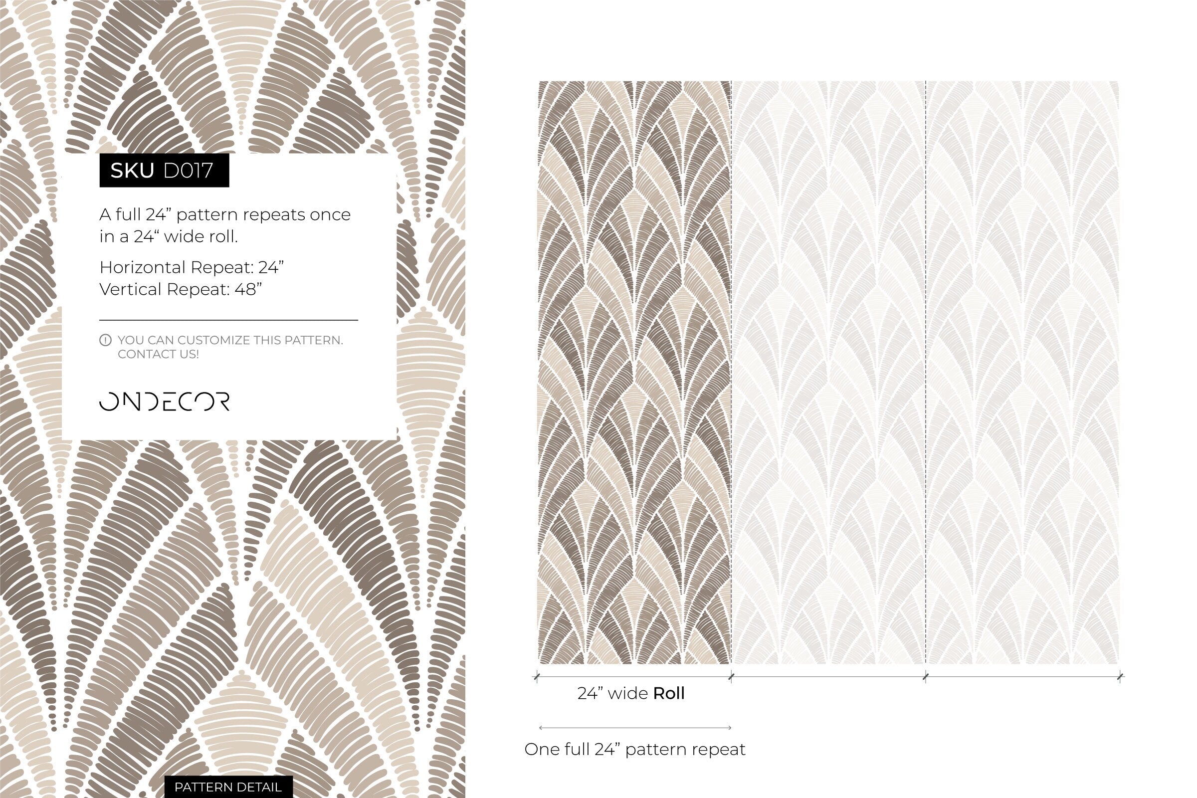 Art Deco Wallpaper With A Textured Fan Motif In Beige And Taupe - D017