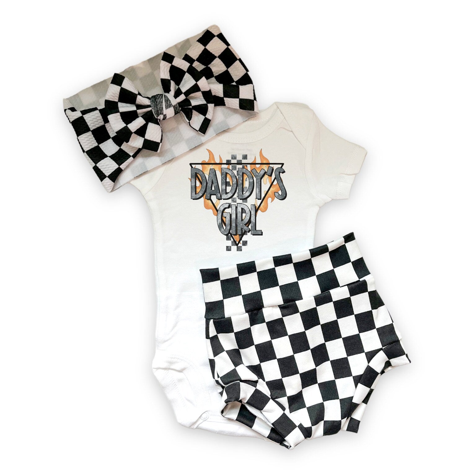 Daddy's Girl Black And White Checkered Bummies Outfit