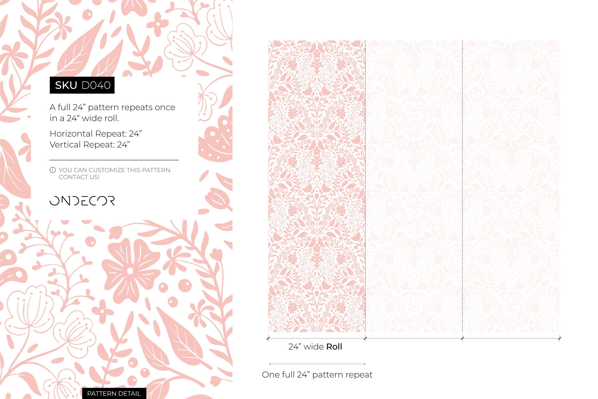 Floral Wallpaper With A Symmetrical Folk Art Motif In Pink - D040