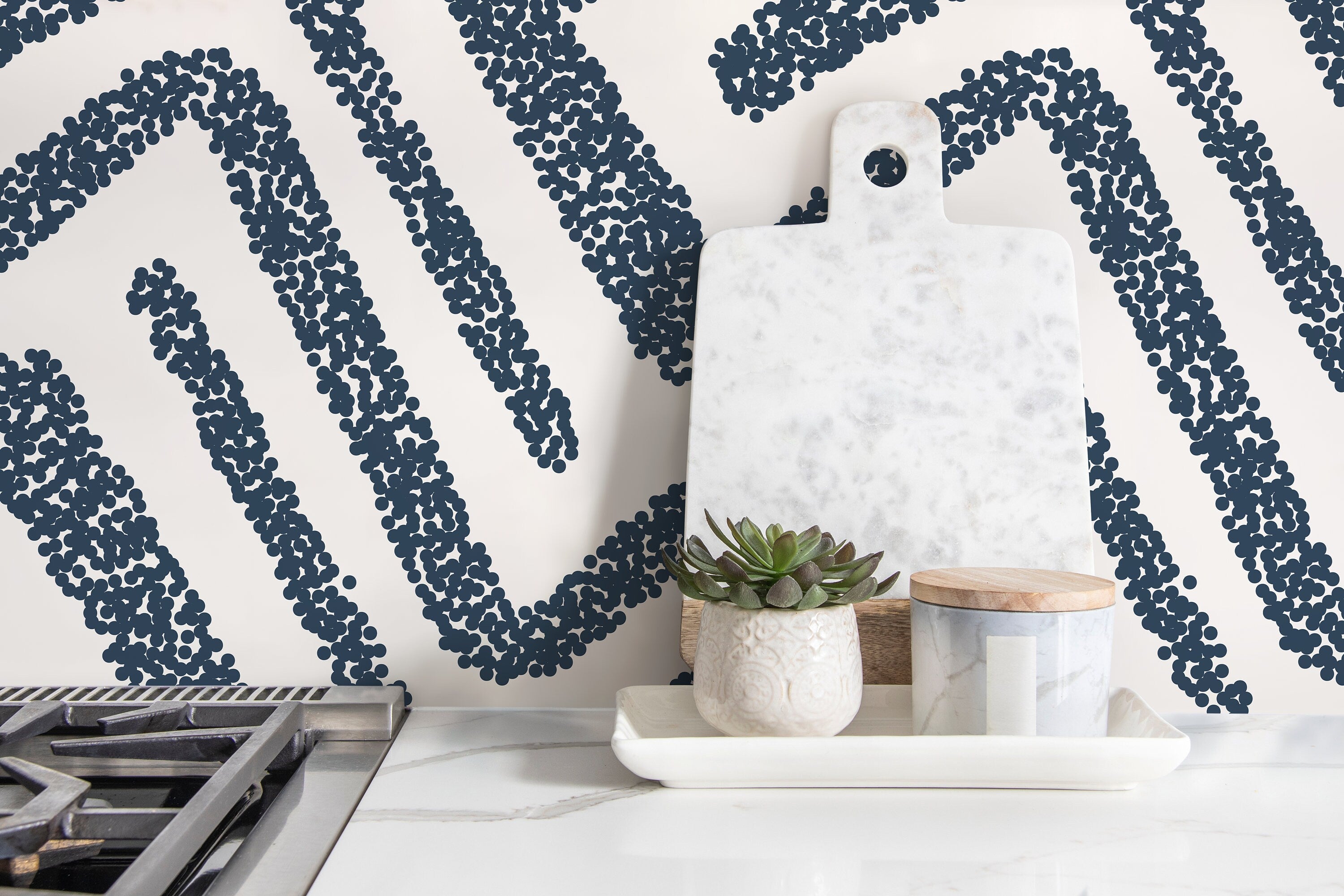 Abstract Wallpaper With A Dotted Maze Motif In Dark Blue - D046