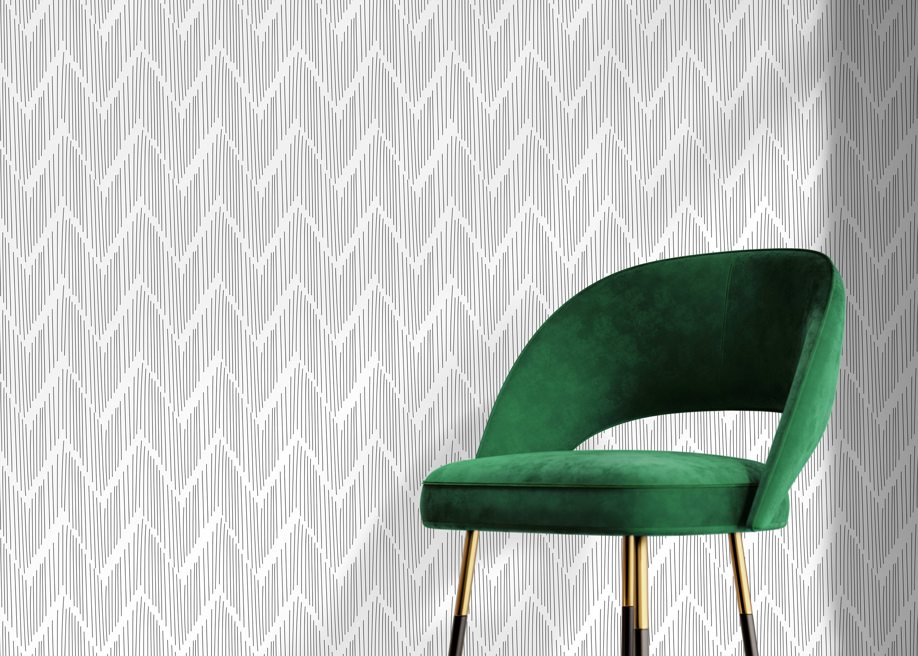 Chevron Wallpaper With A Hand-drawn Line Motif In Black - D001