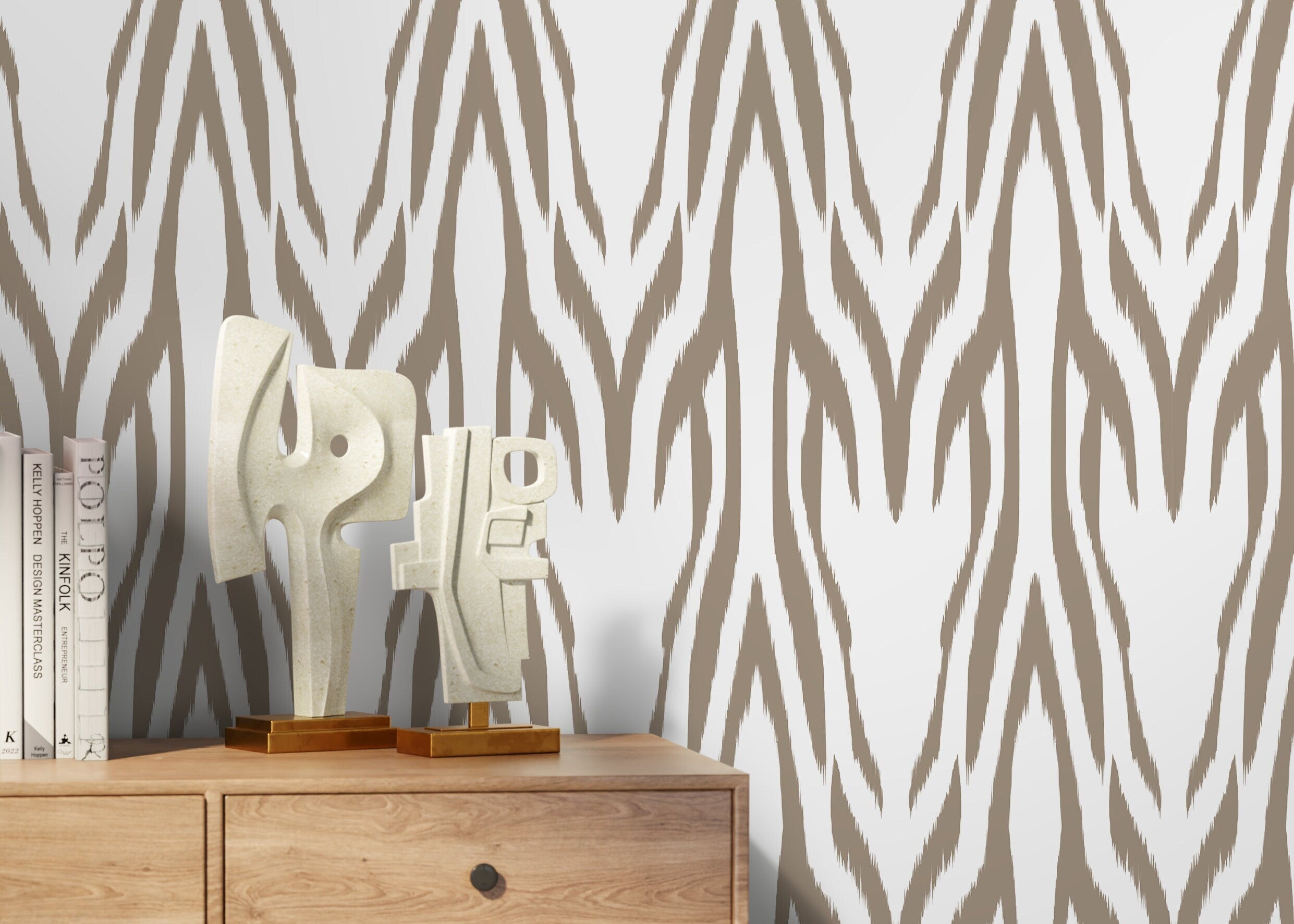 Ikat Wallpaper With A Bold Chevron Motif In Beige - D009