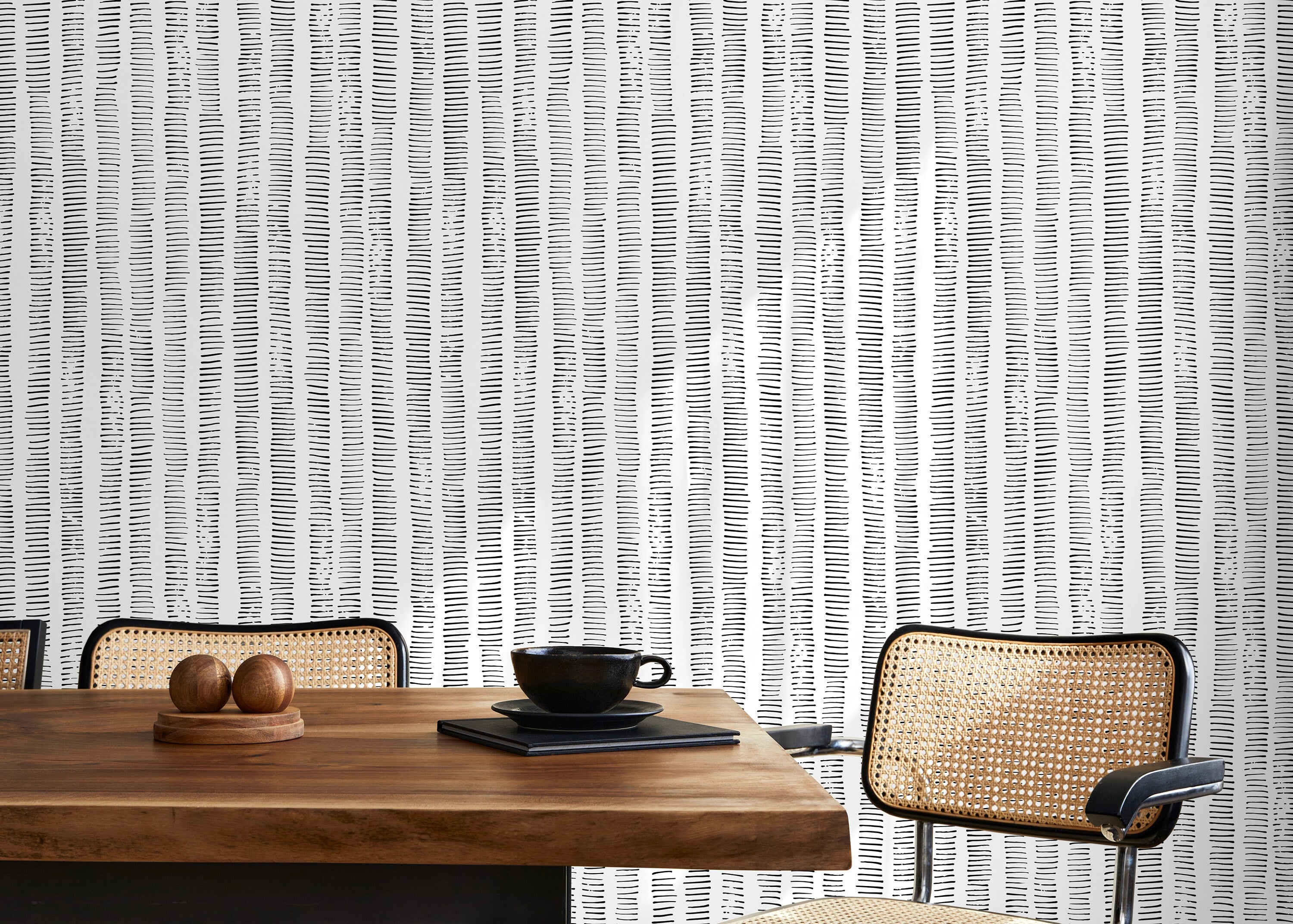 Striped Wallpaper With Hand-drawn Vertical Lines In Black And White - D010