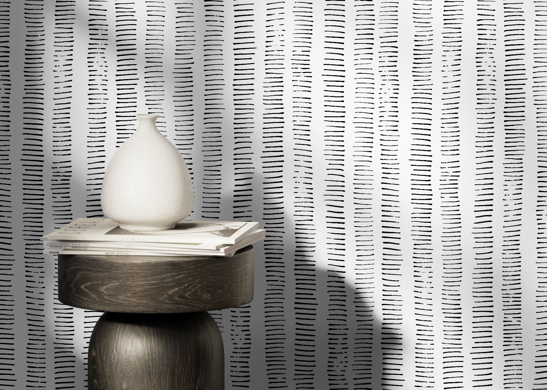 Striped Wallpaper With Hand-drawn Vertical Lines In Black And White - D010