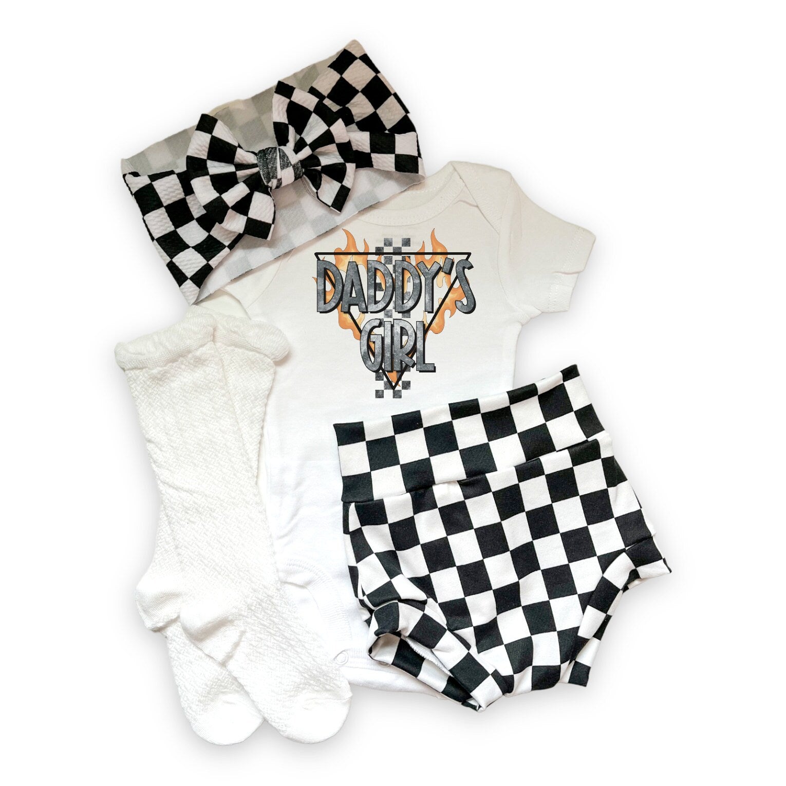 Daddy's Girl Black And White Checkered Bummies Outfit