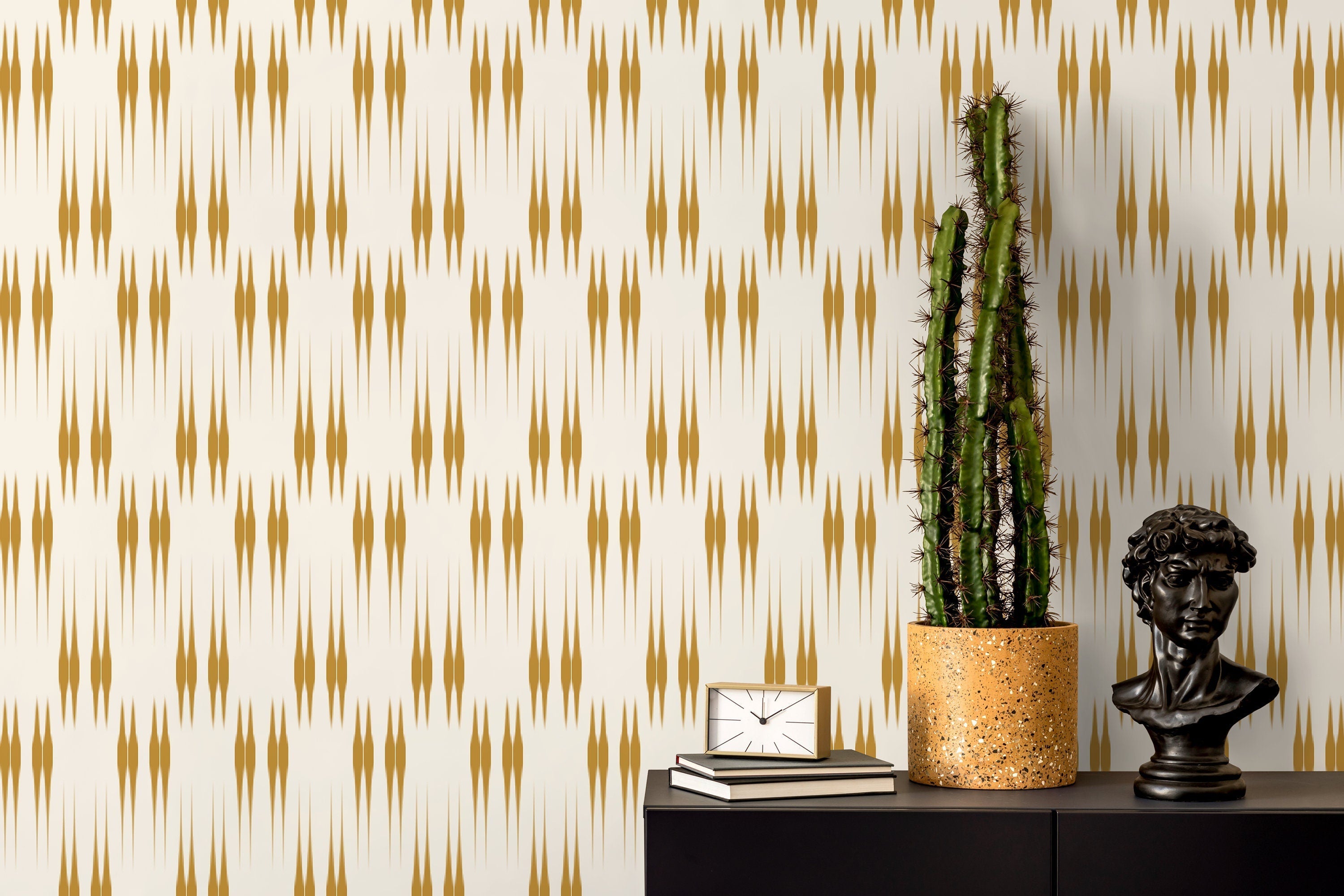 Geometric Wallpaper With An Ikat Style Motif In Yellow - D018
