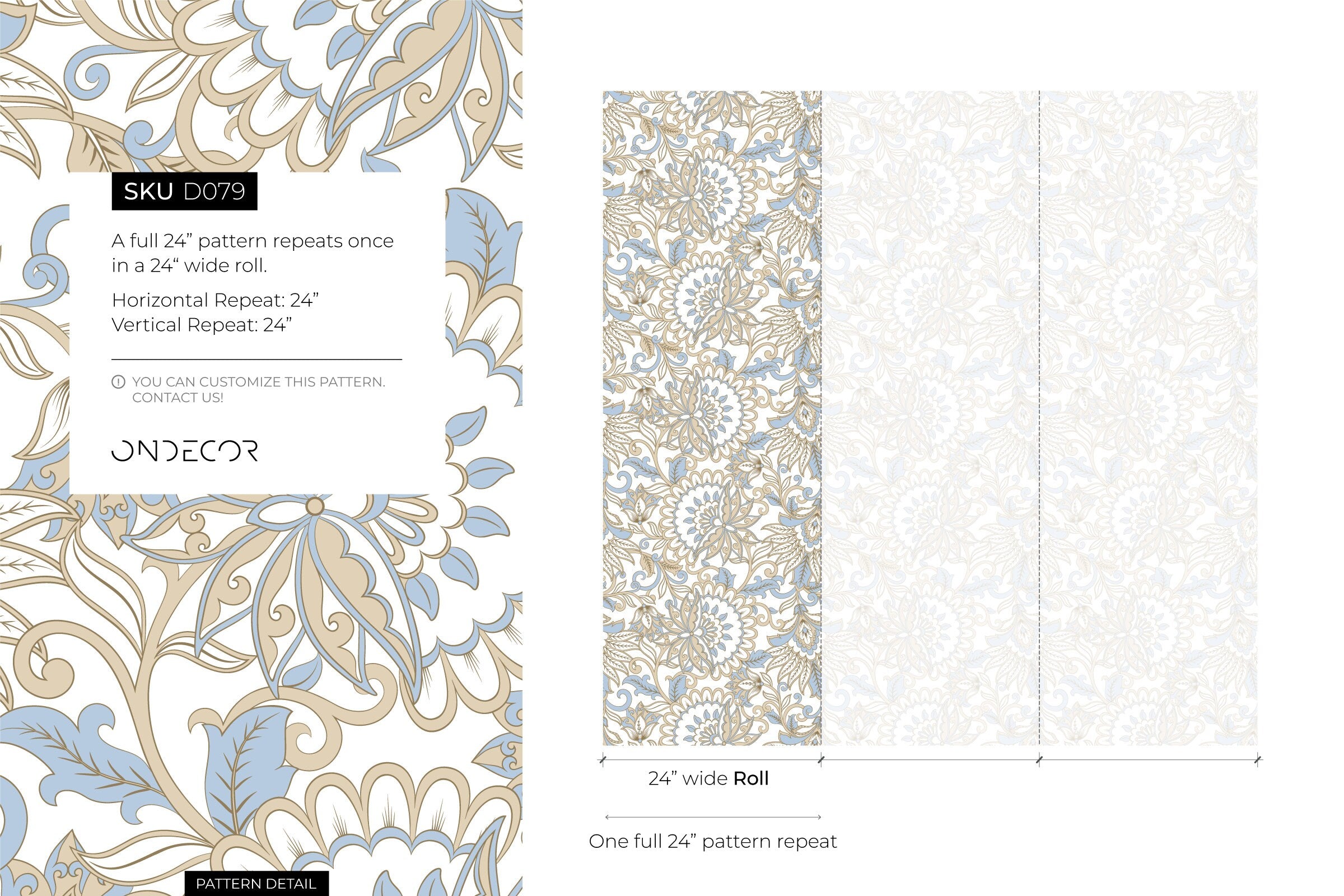 Victorian Wallpaper With An Elegant Floral Damask Motif In Blue And Beige - D079