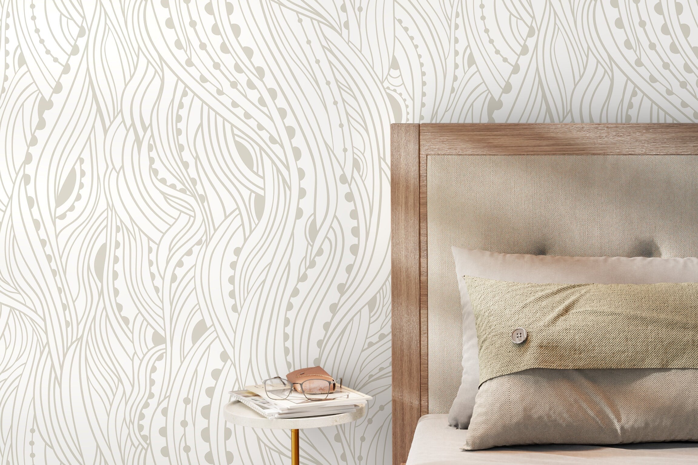Abstract Wallpaper With Flowing Organic Lines In Neutral Beige - D177