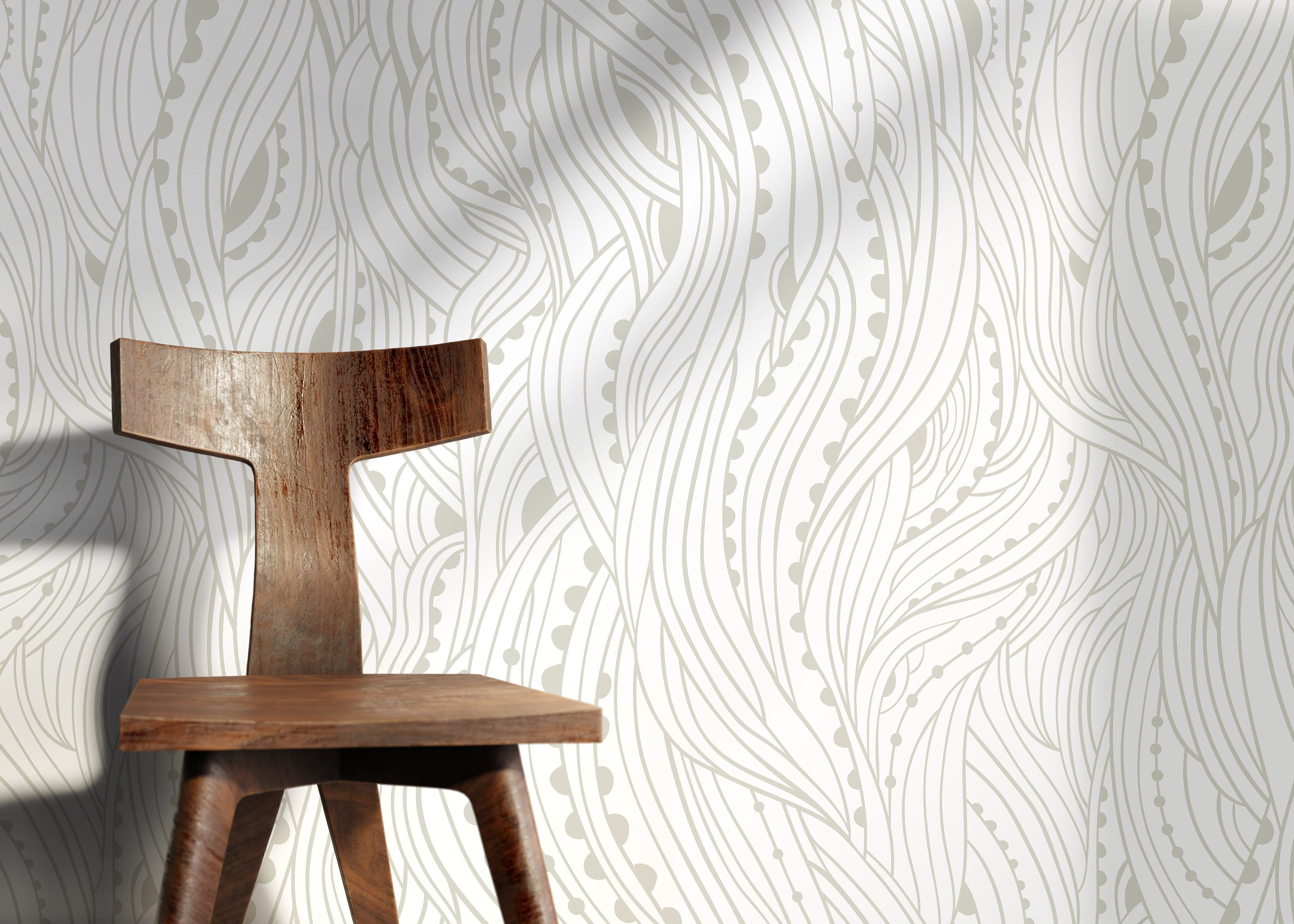 Abstract Wallpaper With Flowing Organic Lines In Neutral Beige - D177