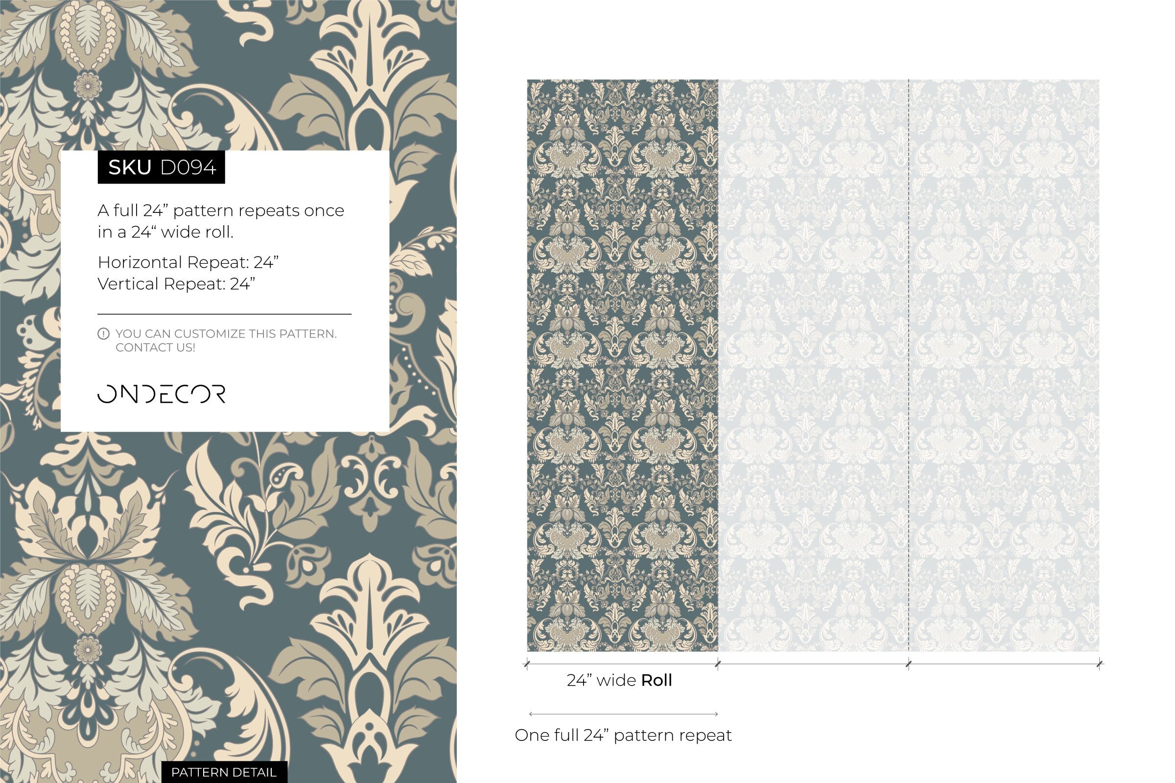 Damask Wallpaper With An Intricate Victorian Motif In Green, Beige, And Cream - D094