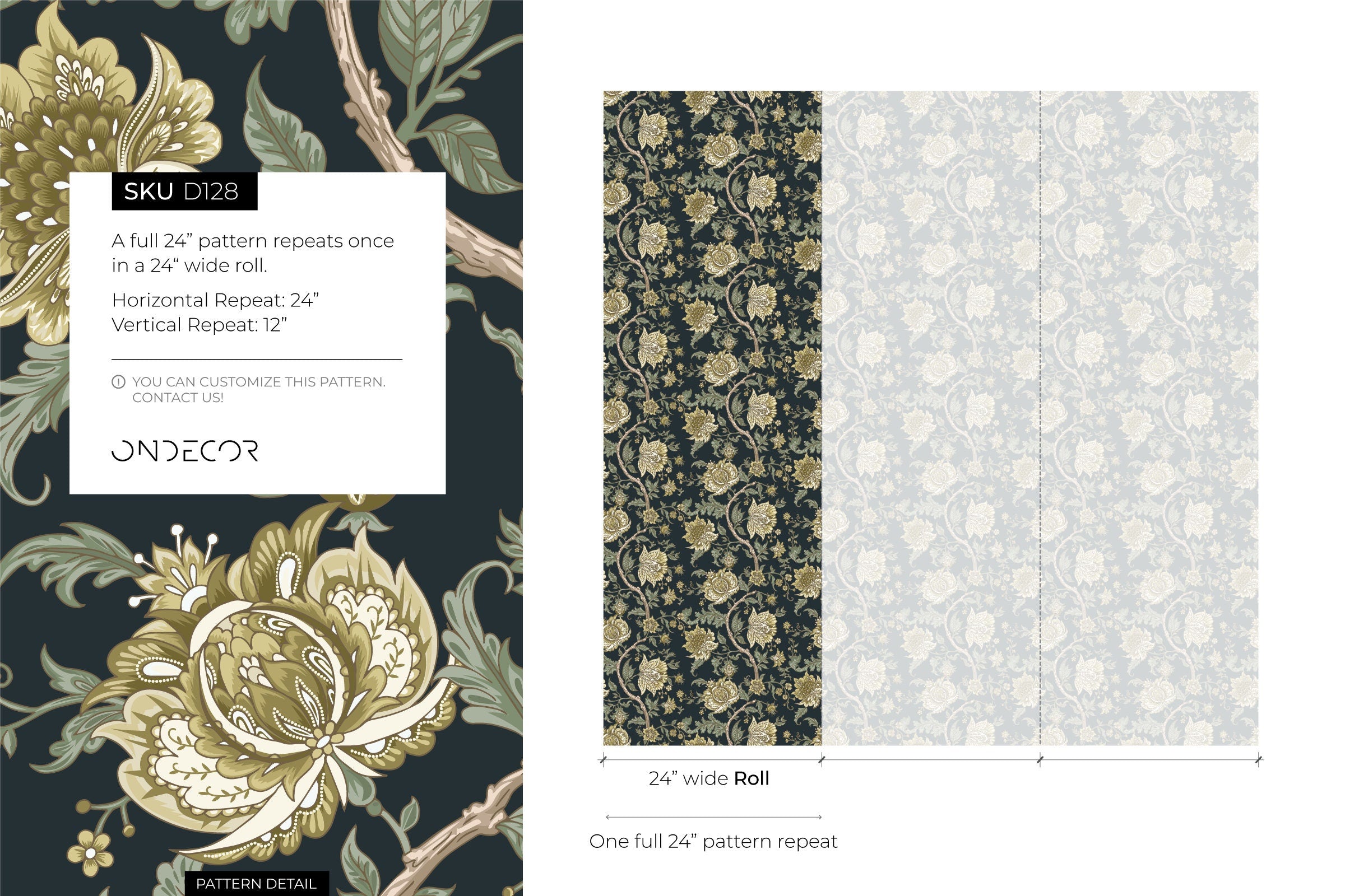 Vintage Floral Wallpaper With An Intricate Vine Motif In Green And Cream - D128