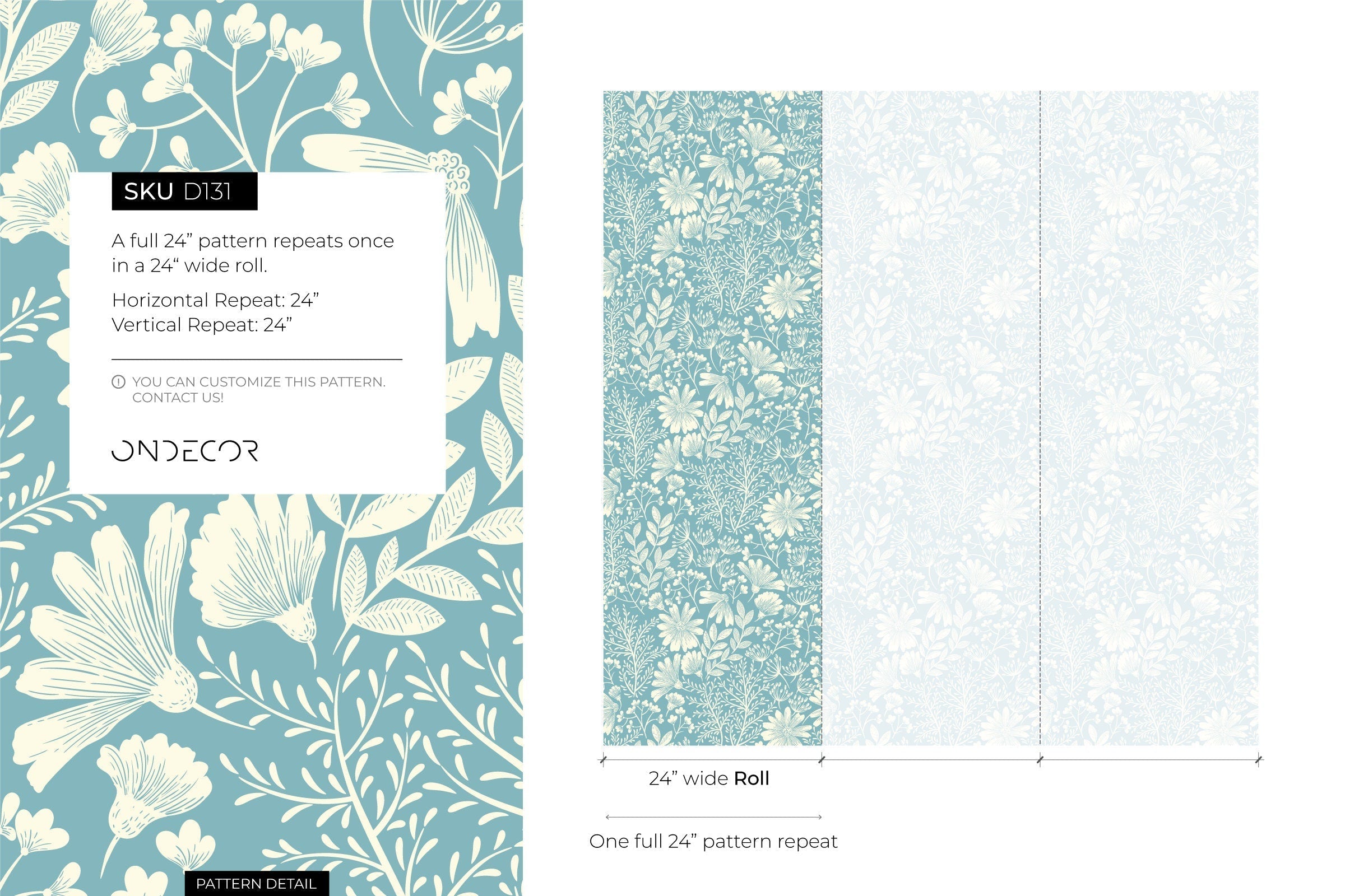 Botanical Wallpaper With Stylized Wildflowers In Light Blue And Cream - D131