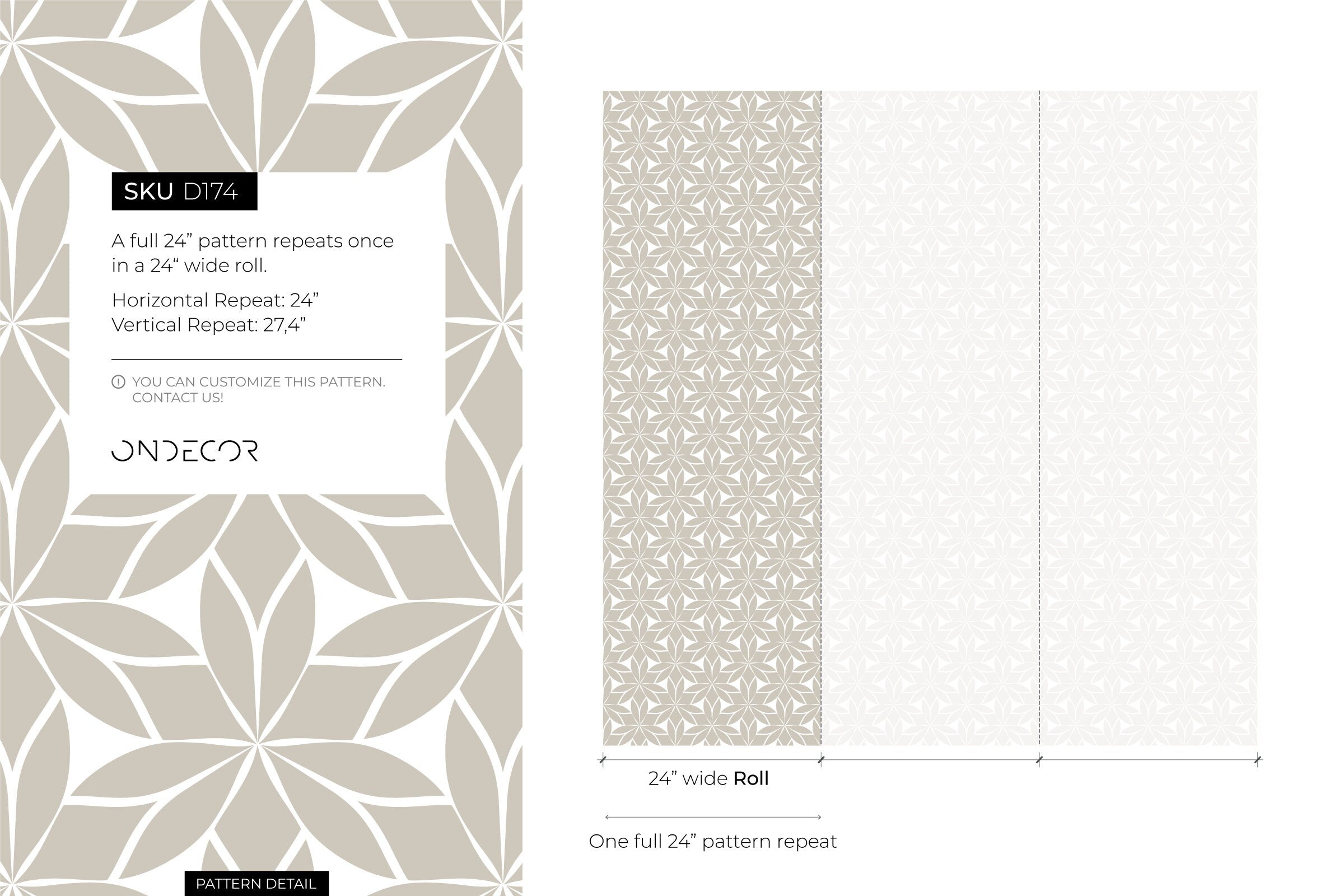 Geometric Wallpaper With A Stylized Floral Motif In Taupe - D174