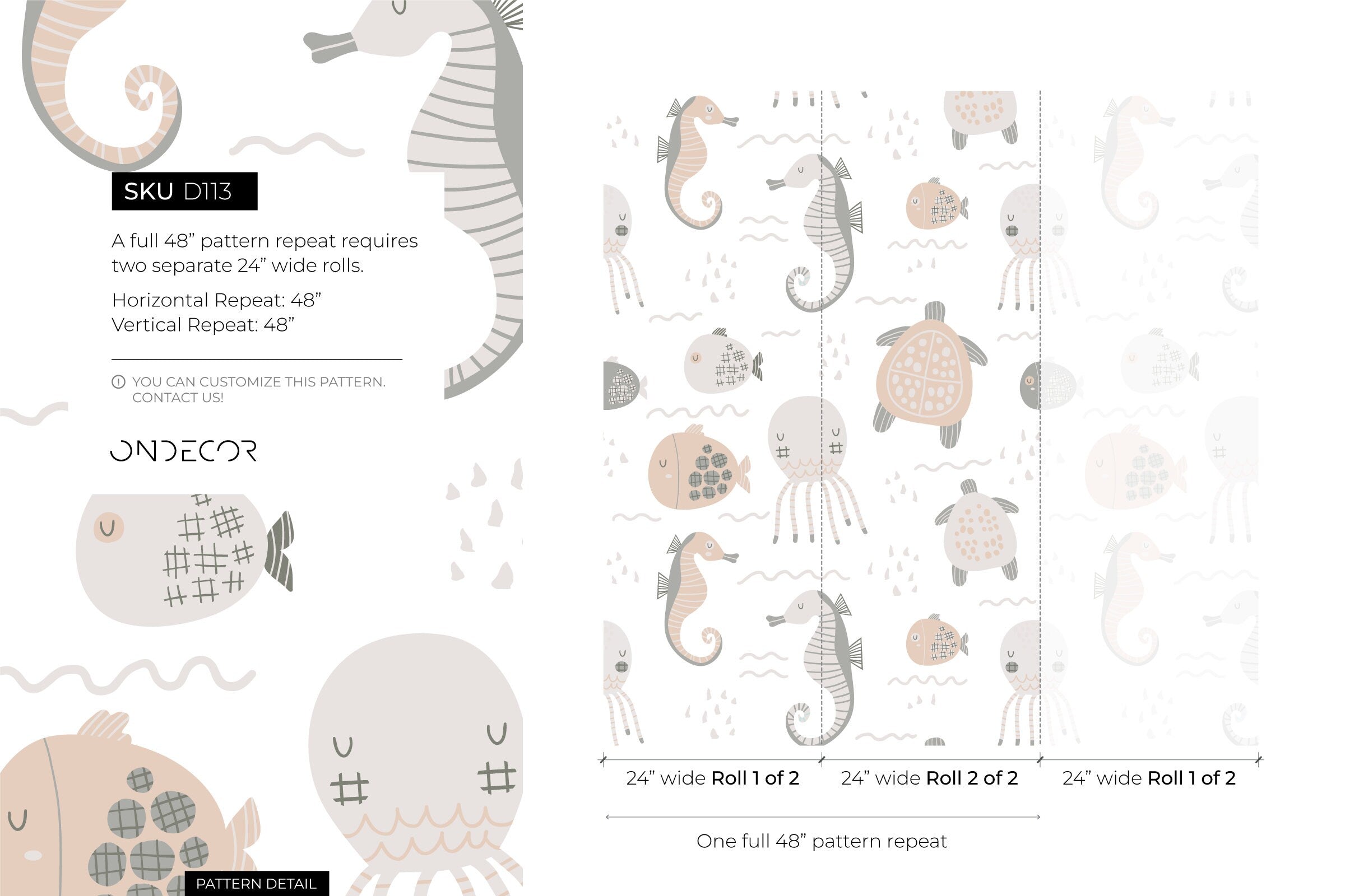 Animal Wallpaper Featuring Sea Creatures In Neutral Gray And Pink - D113