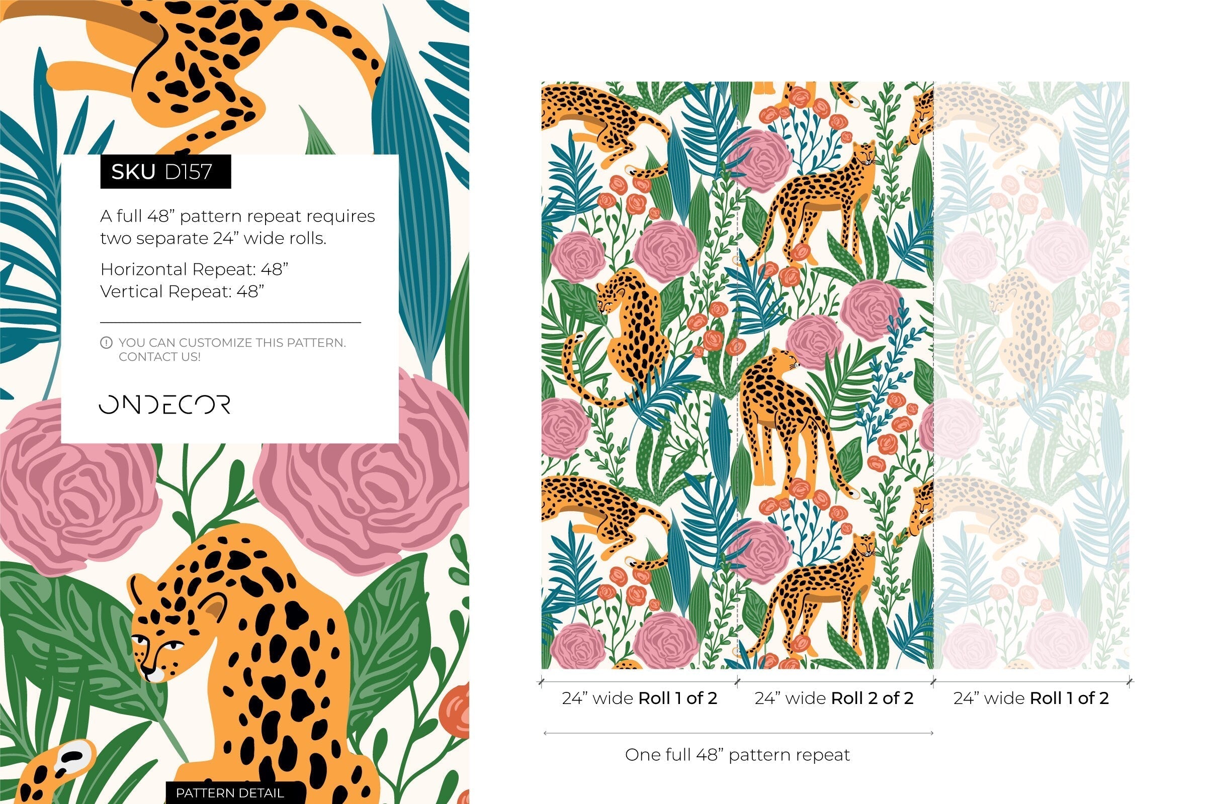 Jungle Wallpaper With Tigers And Floral Motifs In Orange, Pink, And Green - D157