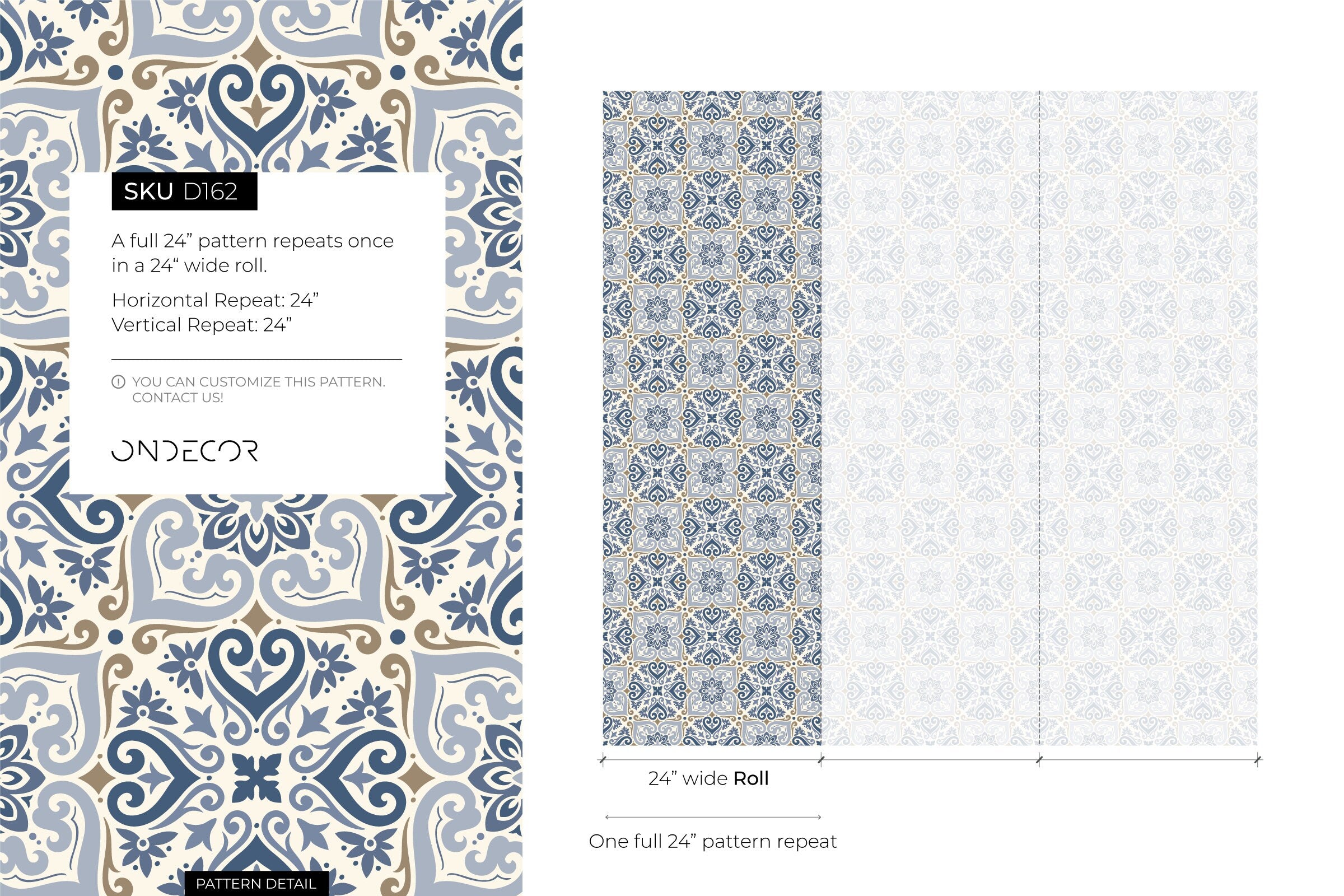 Moroccan Wallpaper With A Traditional Tile Motif In Blue And Brown - D162
