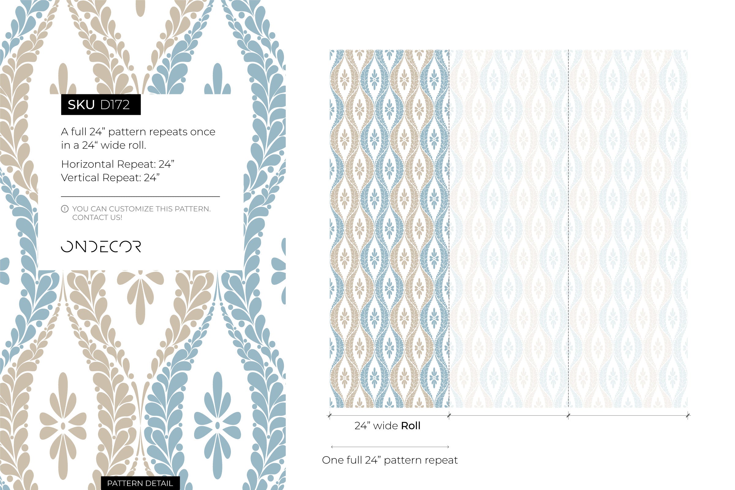 Vintage Wallpaper With A Damask Inspired Motif In Blue And Beige - D172