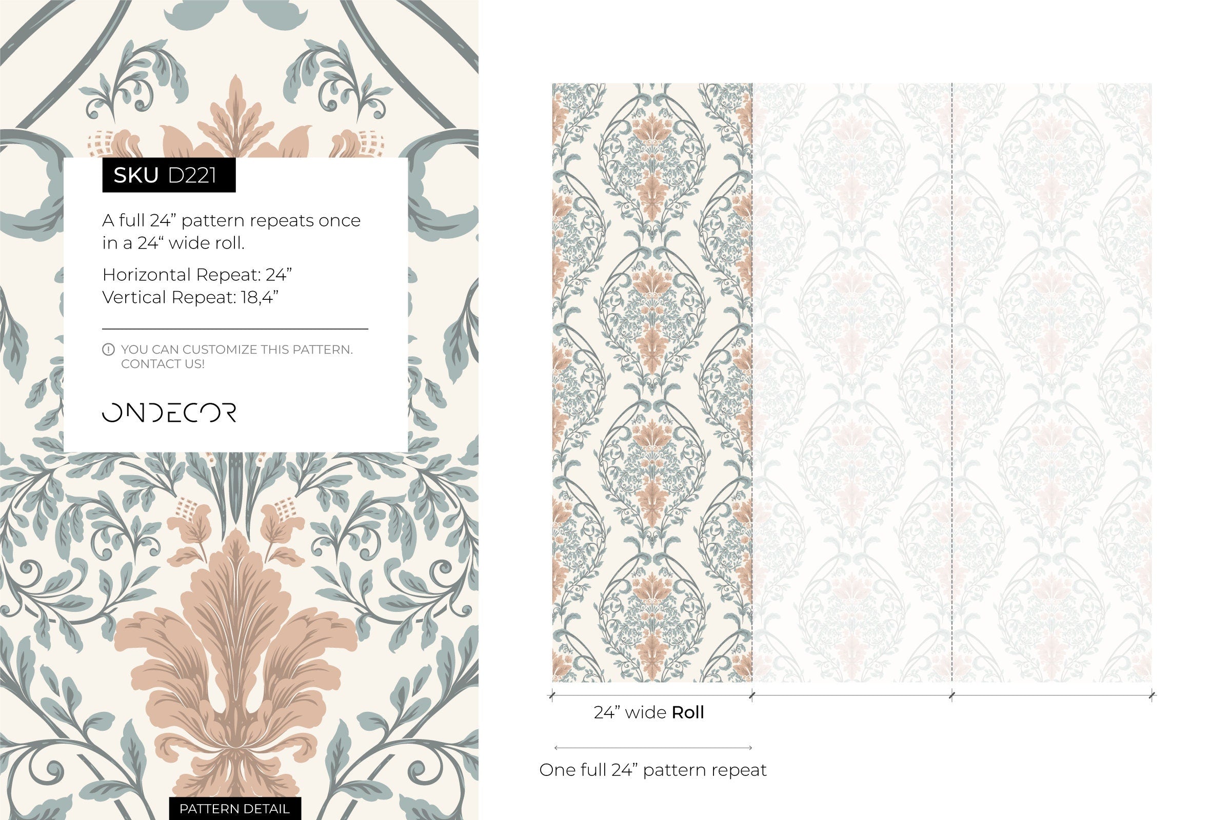 Victorian Wallpaper With A Botanical Damask Motif In Sage Green And Dusty Rose - D221