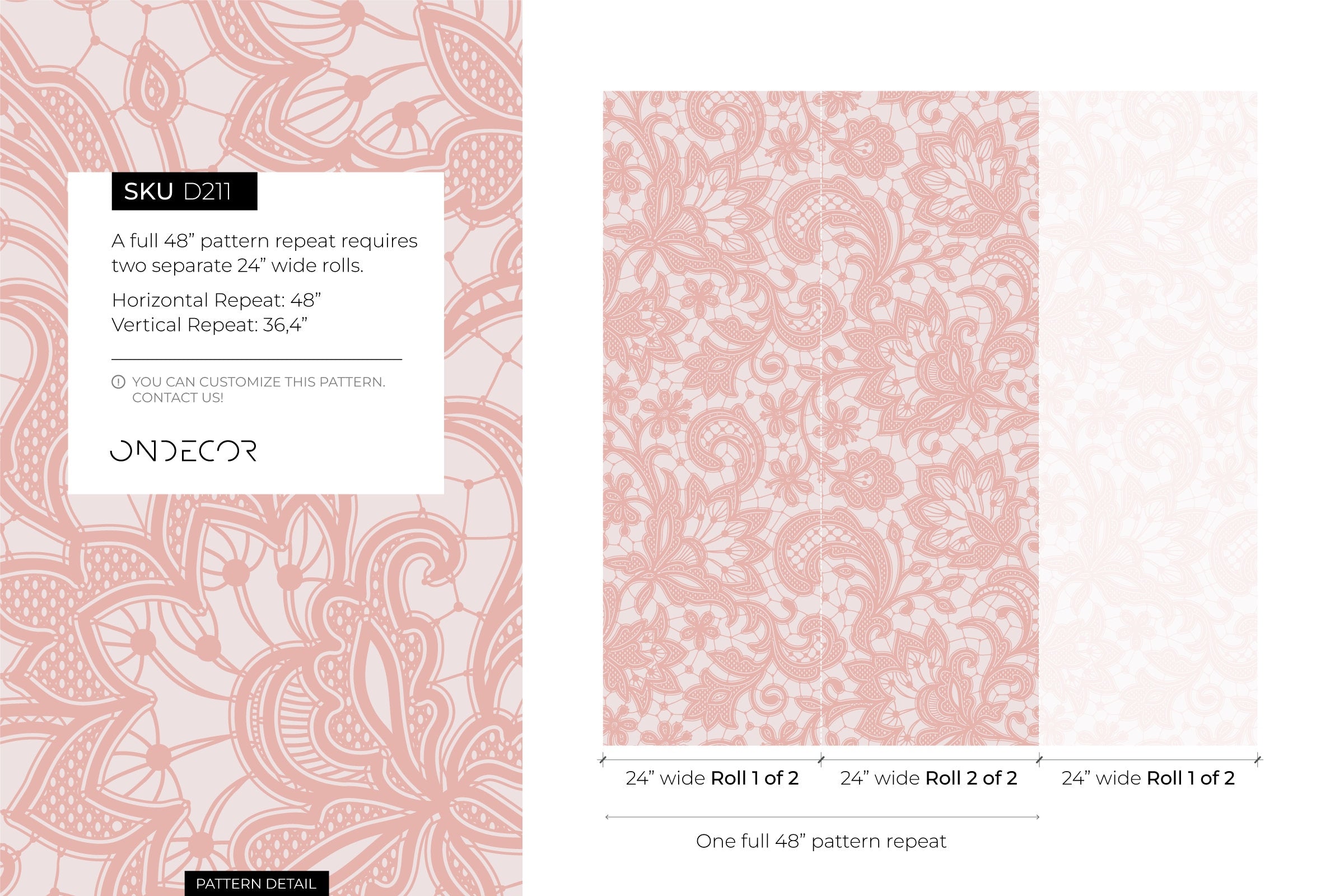 Lace Wallpaper With An Intricate Floral Motif In Pink - D211