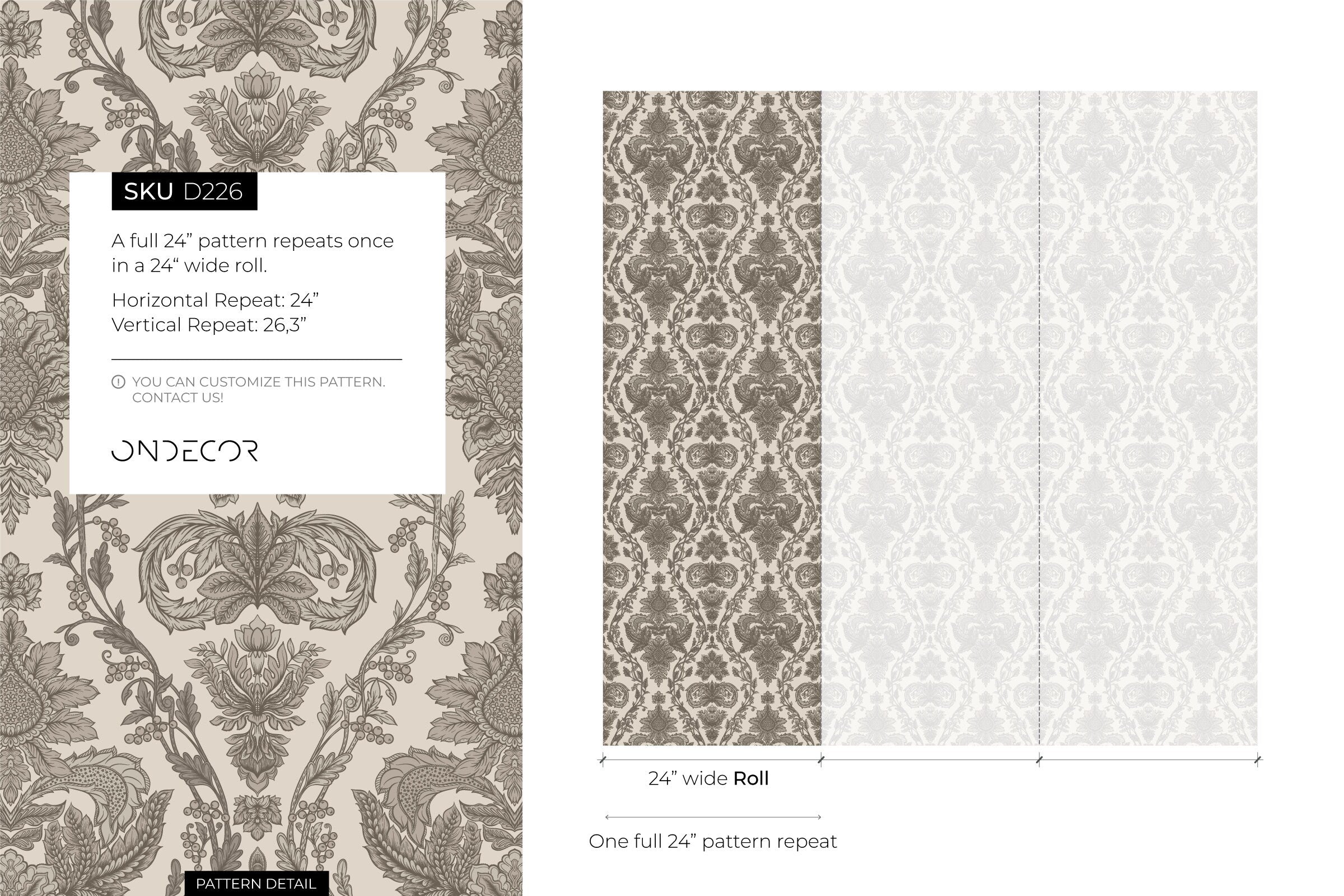 Damask Wallpaper With An Intricate Victorian Motif In Beige And Grey - D226