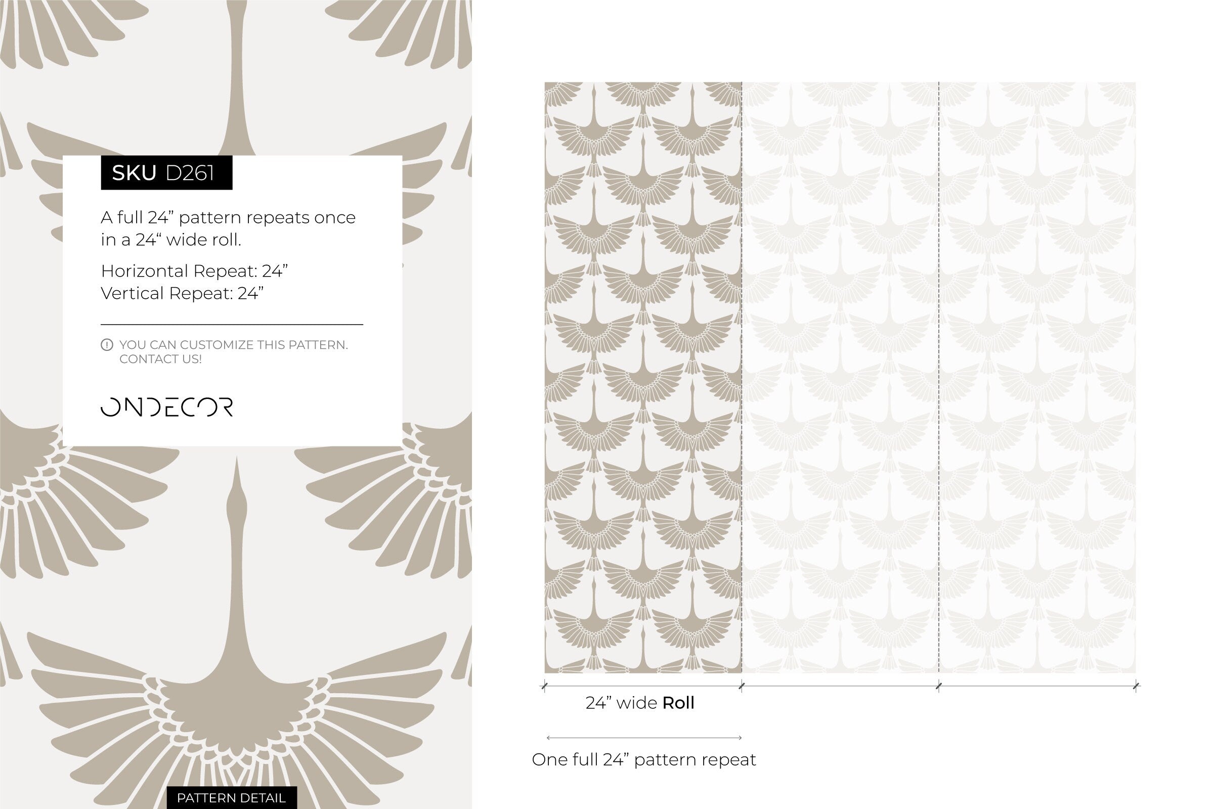 Bird Wallpaper With A Stylized Swan Motif In Neutral Taupe - D261