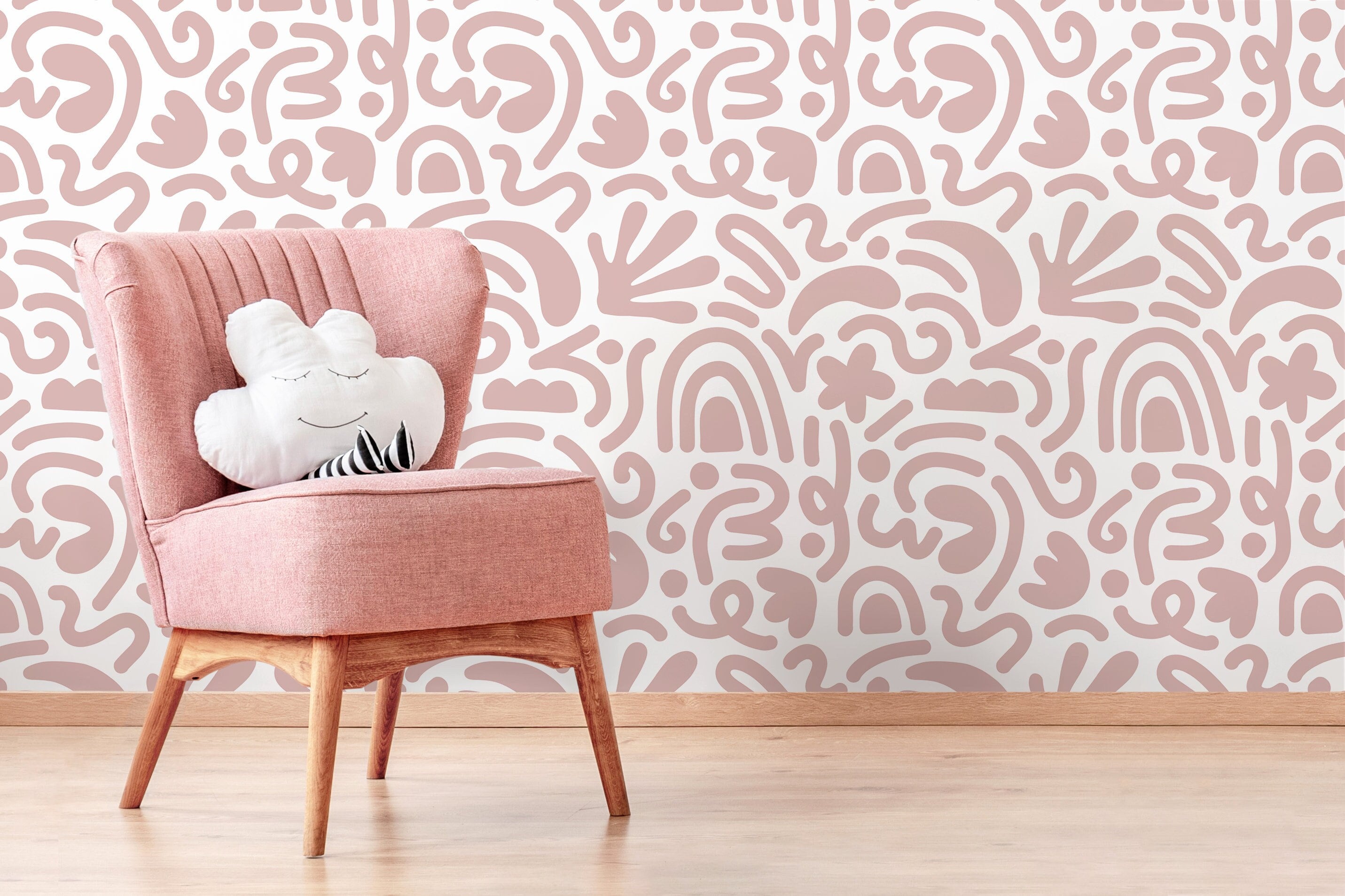 Abstract Wallpaper With Matisse Style Cut-out Shapes In Old Rose - D192