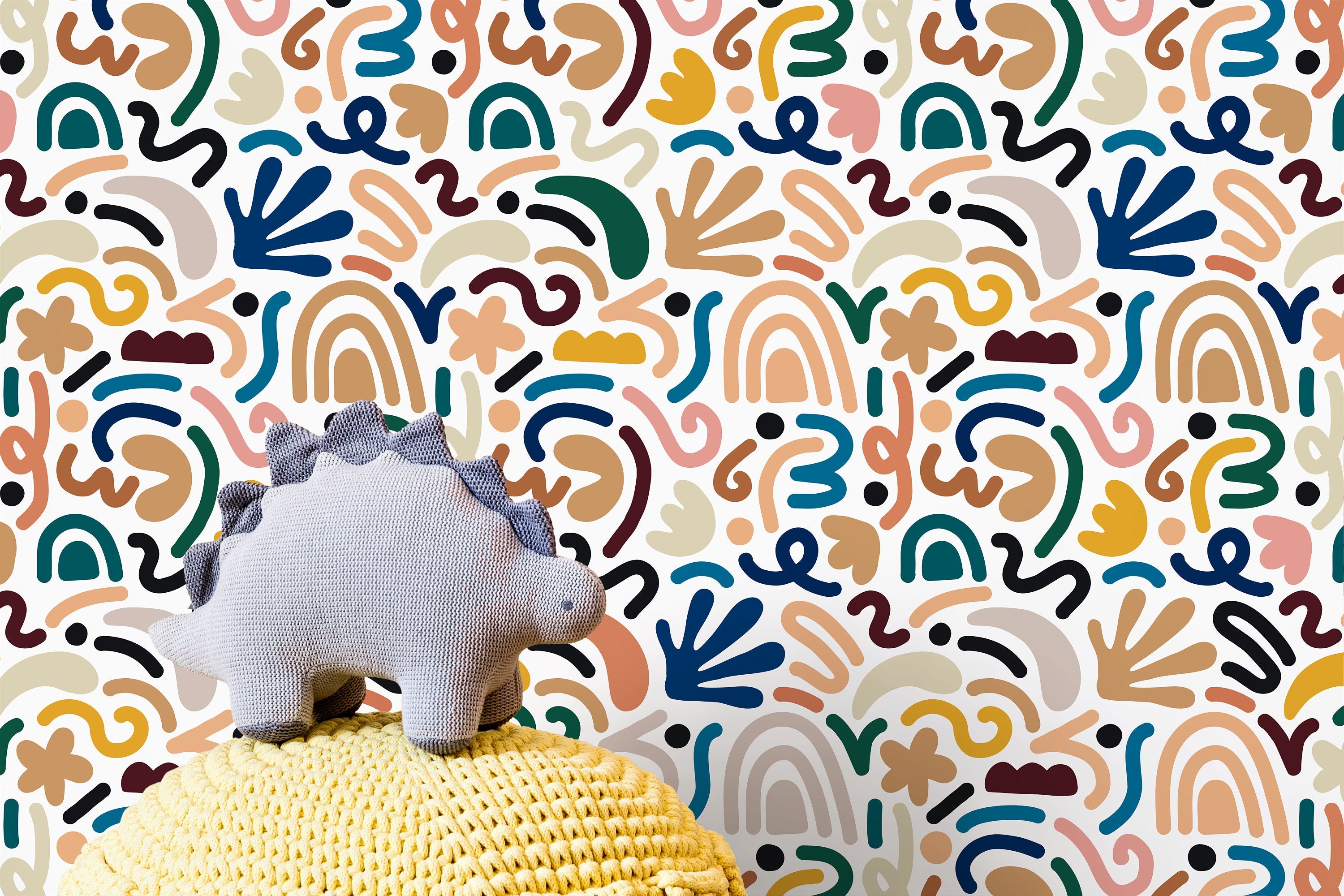 Abstract Wallpaper With Colorful Organic Shapes In Blue, Green, And Yellow - D193