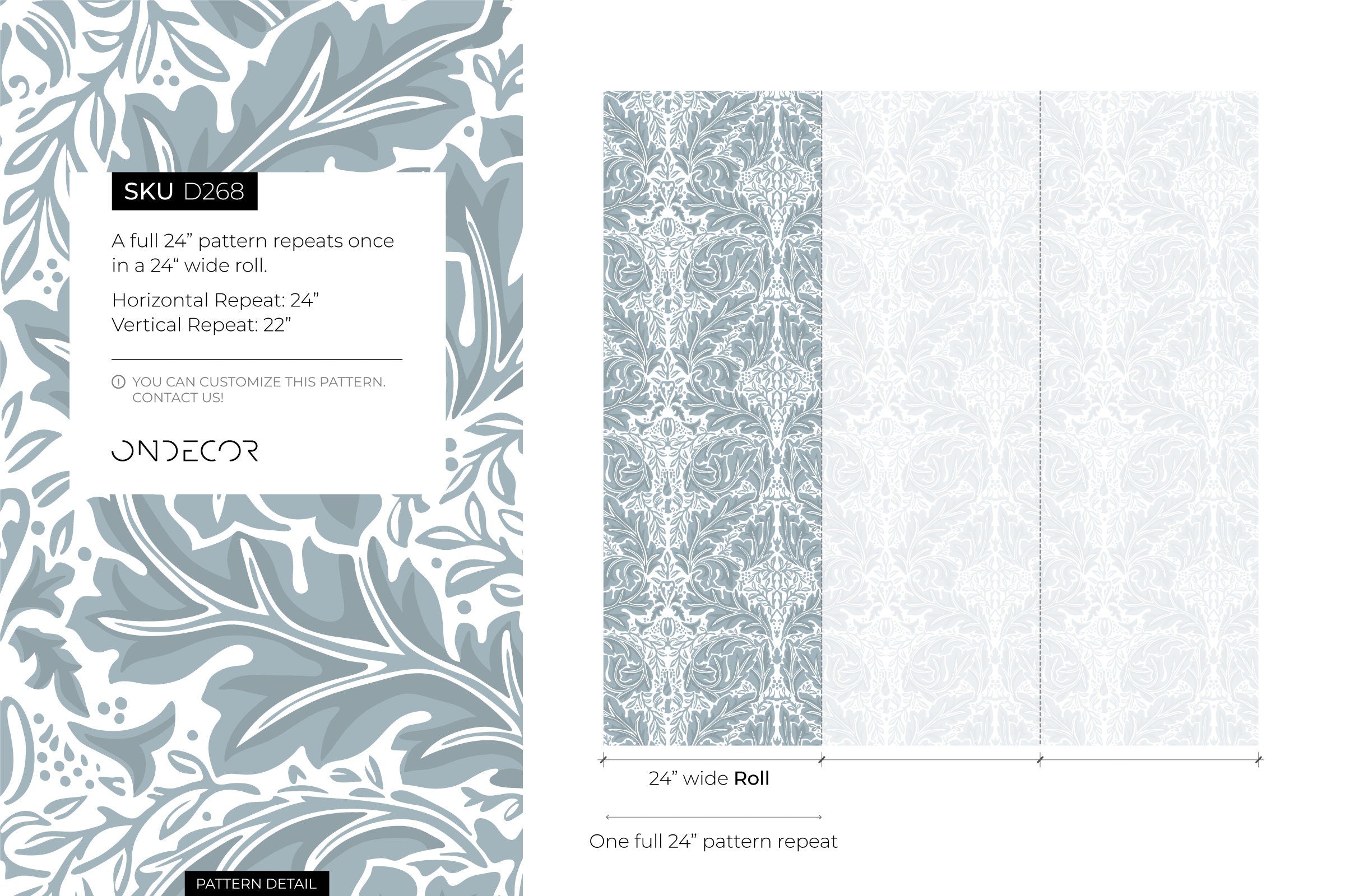 Victorian Wallpaper With An Elegant Botanical Damask In Light Blue - D268