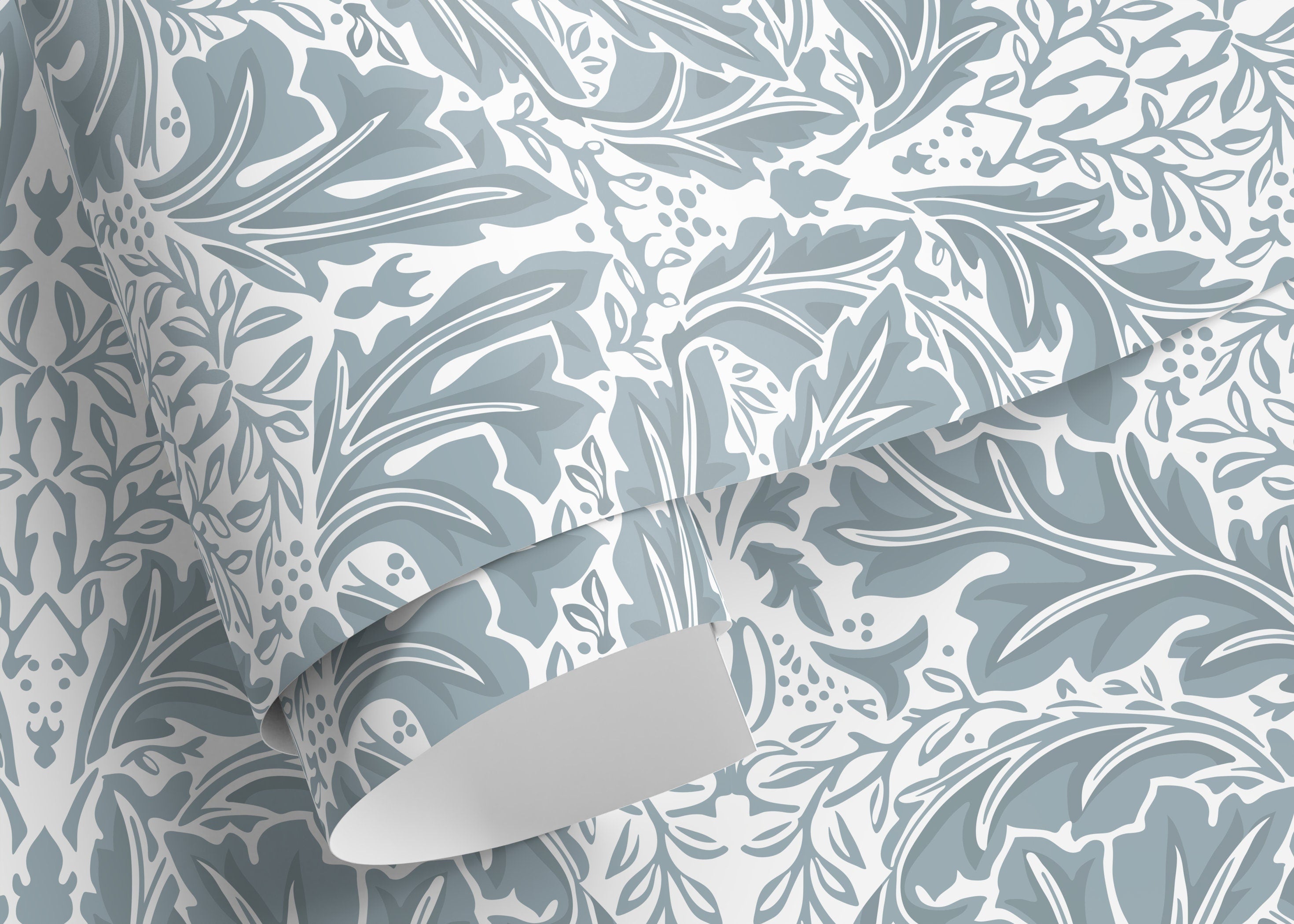 Victorian Wallpaper With An Elegant Botanical Damask In Light Blue - D268