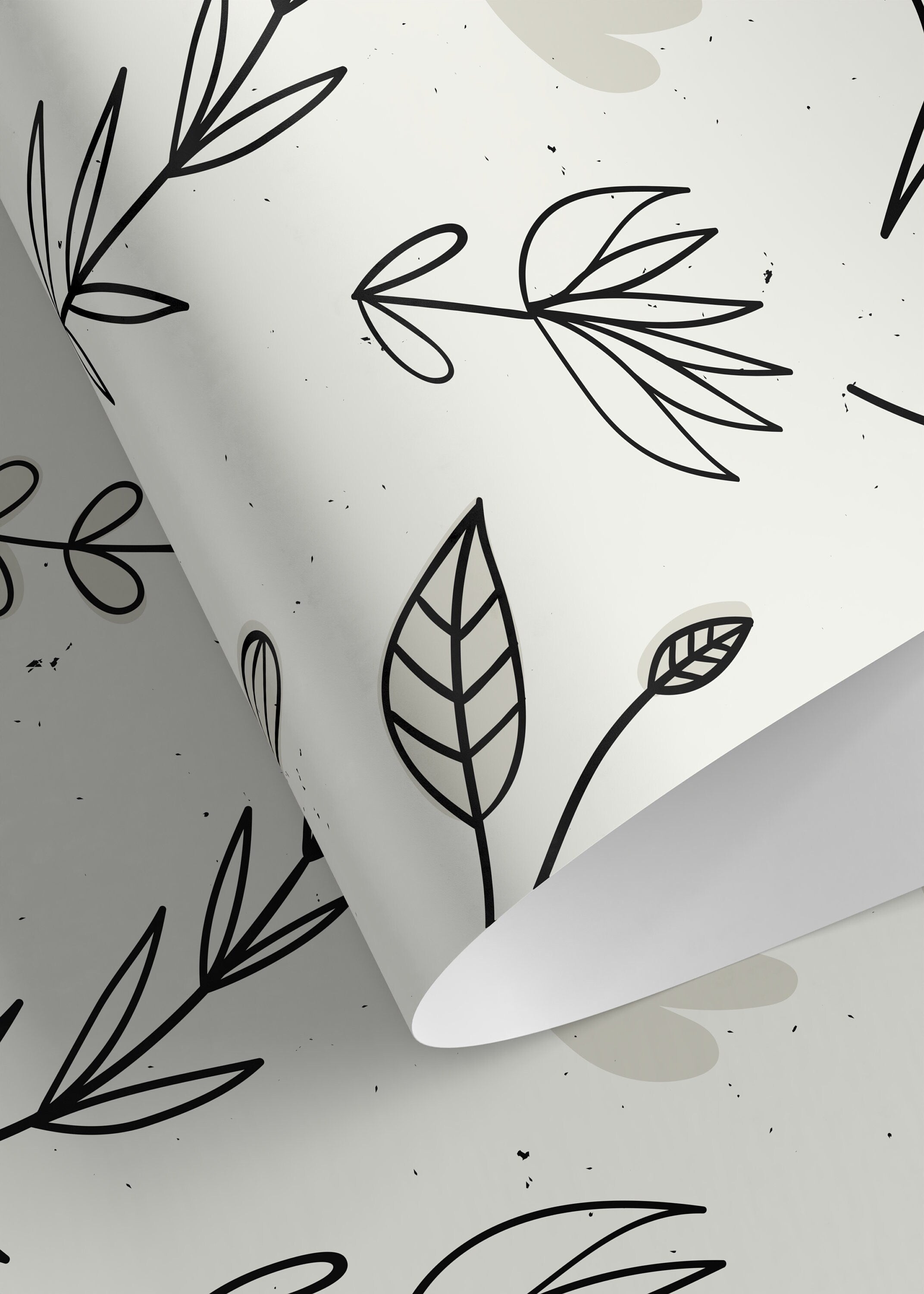 Botanical Wallpaper With Hand-drawn Stems And Leaves In Black And Gray - D270