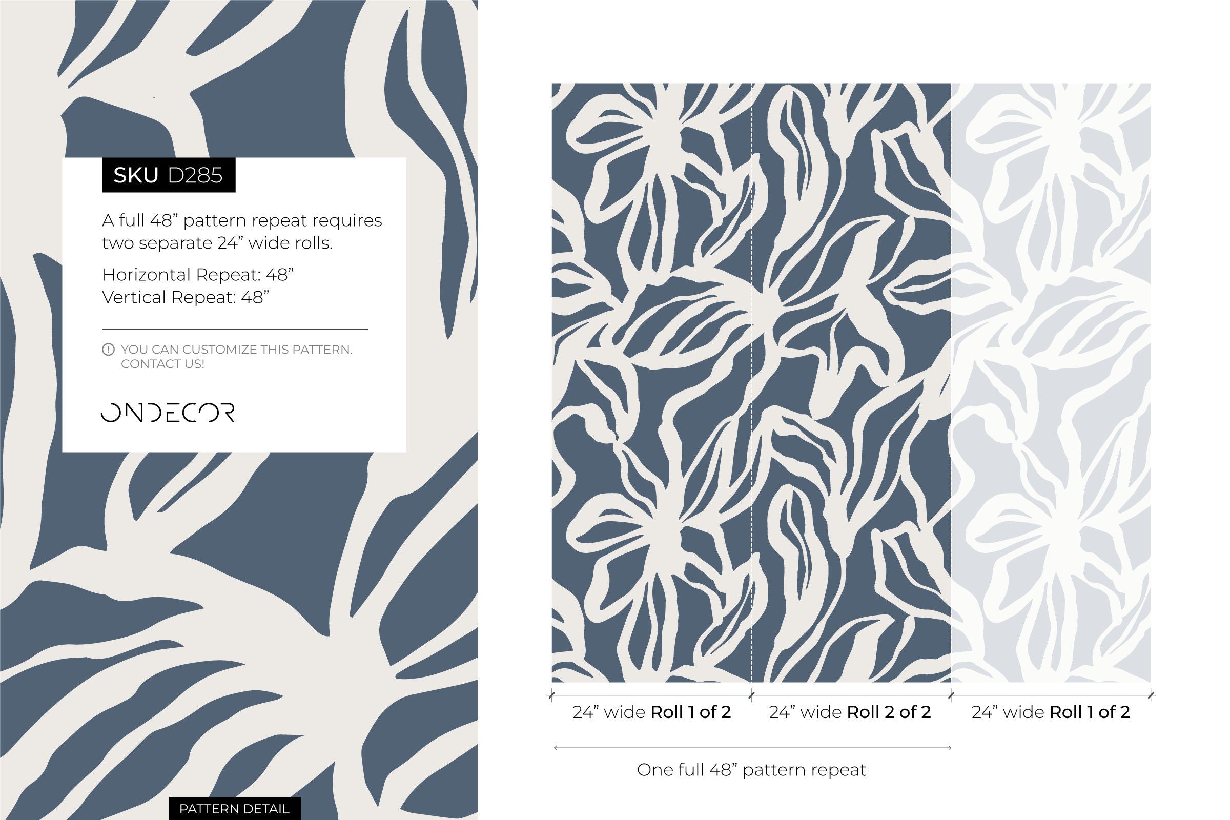 Abstract Floral Wallpaper With Bold Silhouettes In Navy And Cream - D285