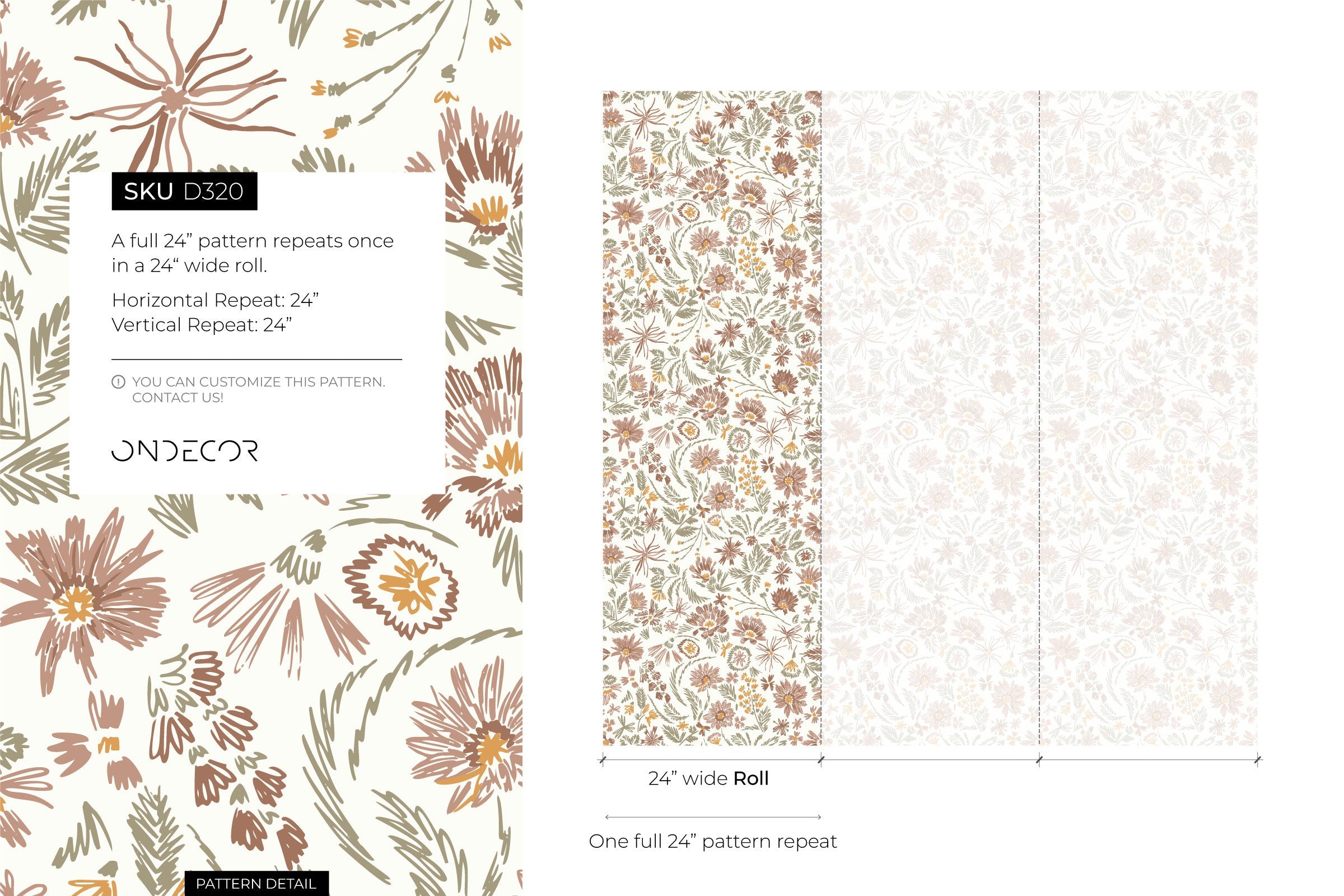 Floral Wallpaper Featuring Hand-drawn Wildflowers In Brown, Green, And Yellow - D320