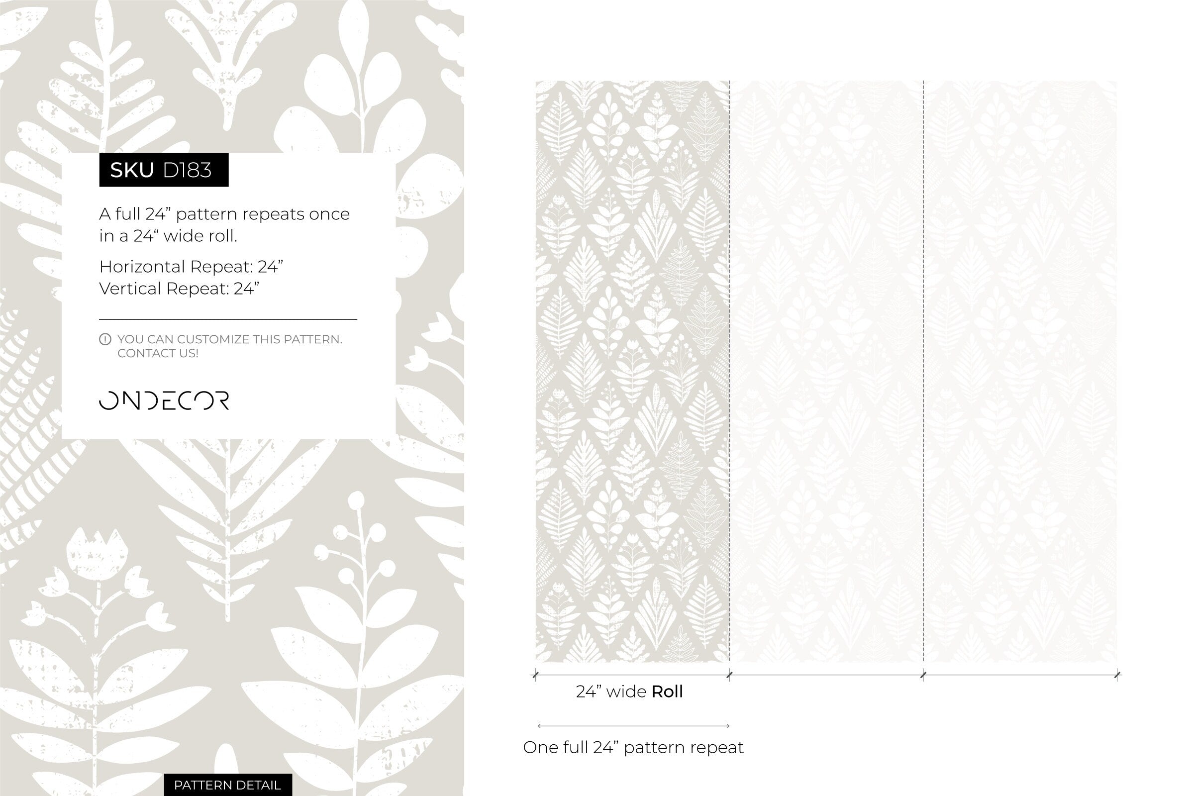 Botanical Wallpaper With A Scandinavian Folk Art Motif In Grey And White - D183