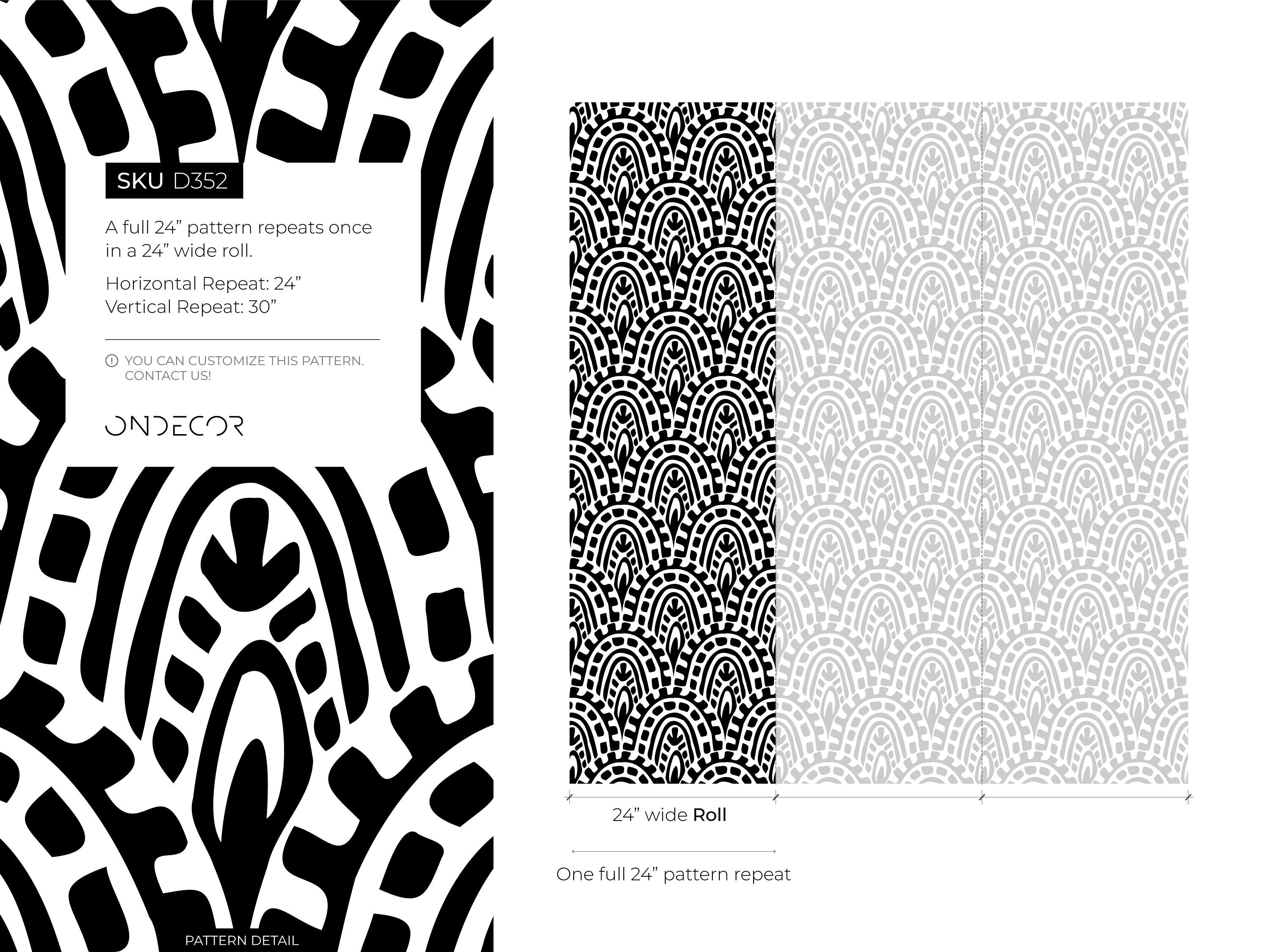 Abstract Wallpaper Featuring Bold Bohemian Arches In Black And White - D352