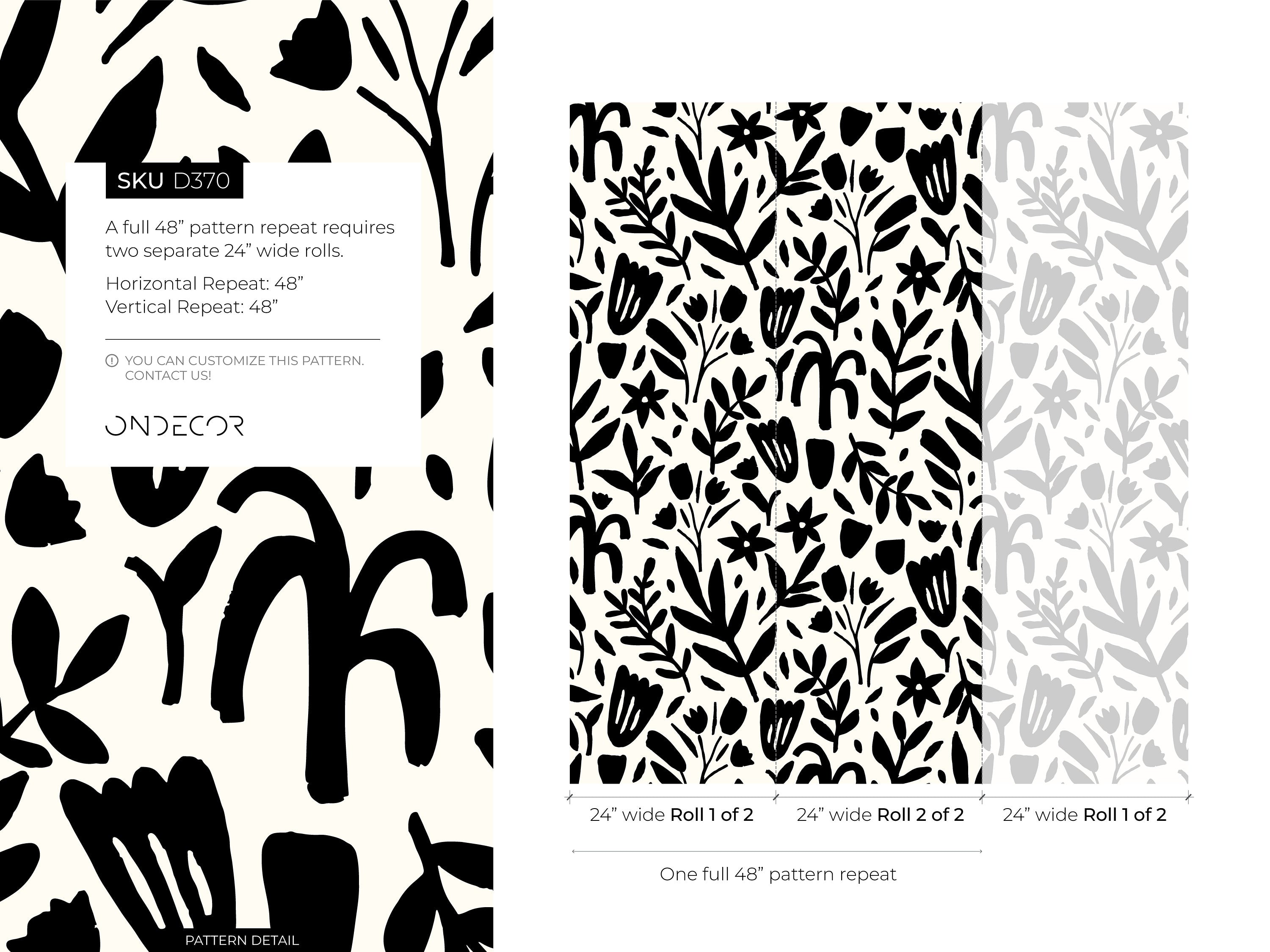 Floral Wallpaper Featuring Bold Cutout Florals In Black And White - D370