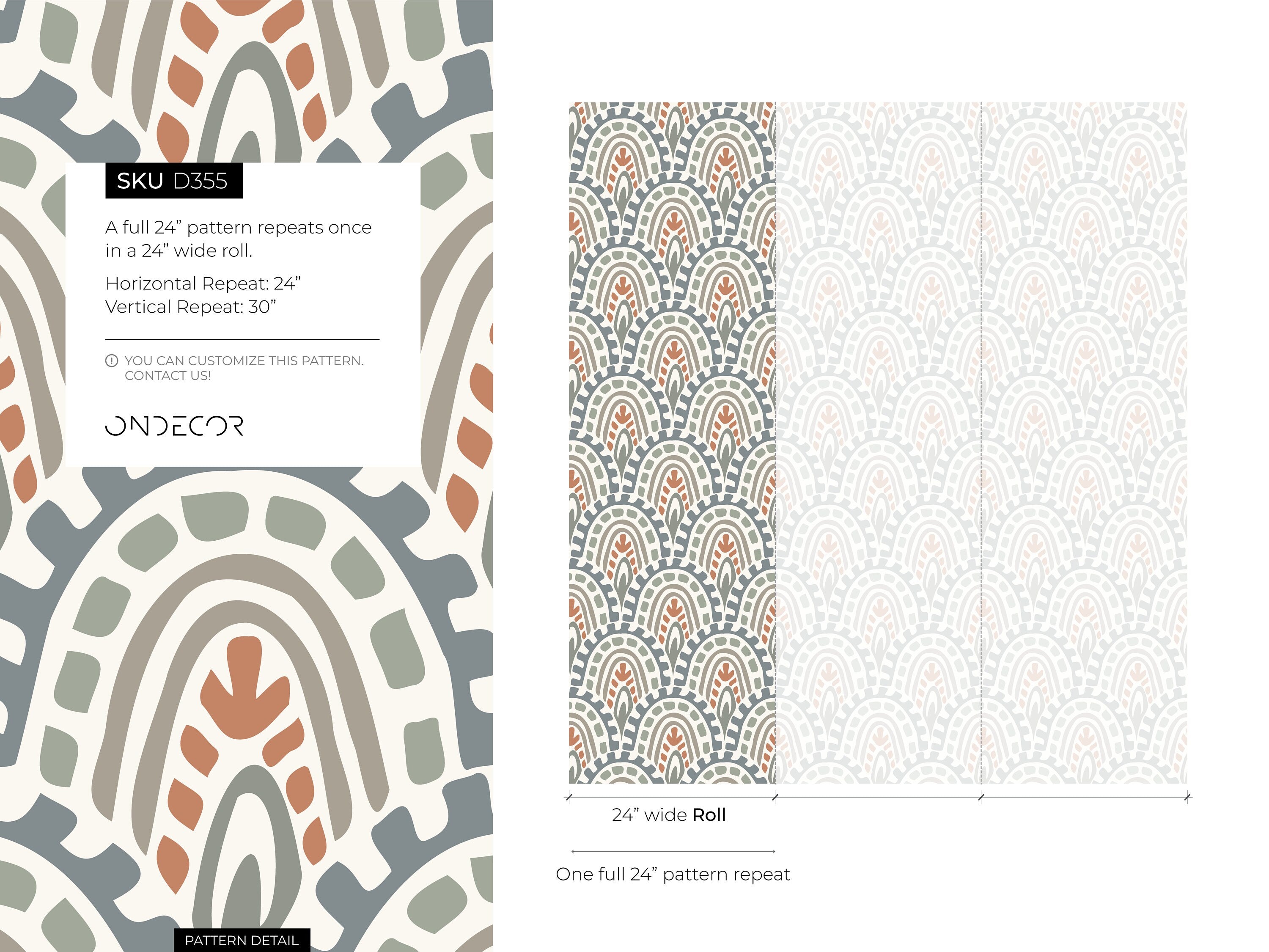 Abstract Wallpaper With Bohemian Arch Motifs In Blue, Green, And Terracotta - D355