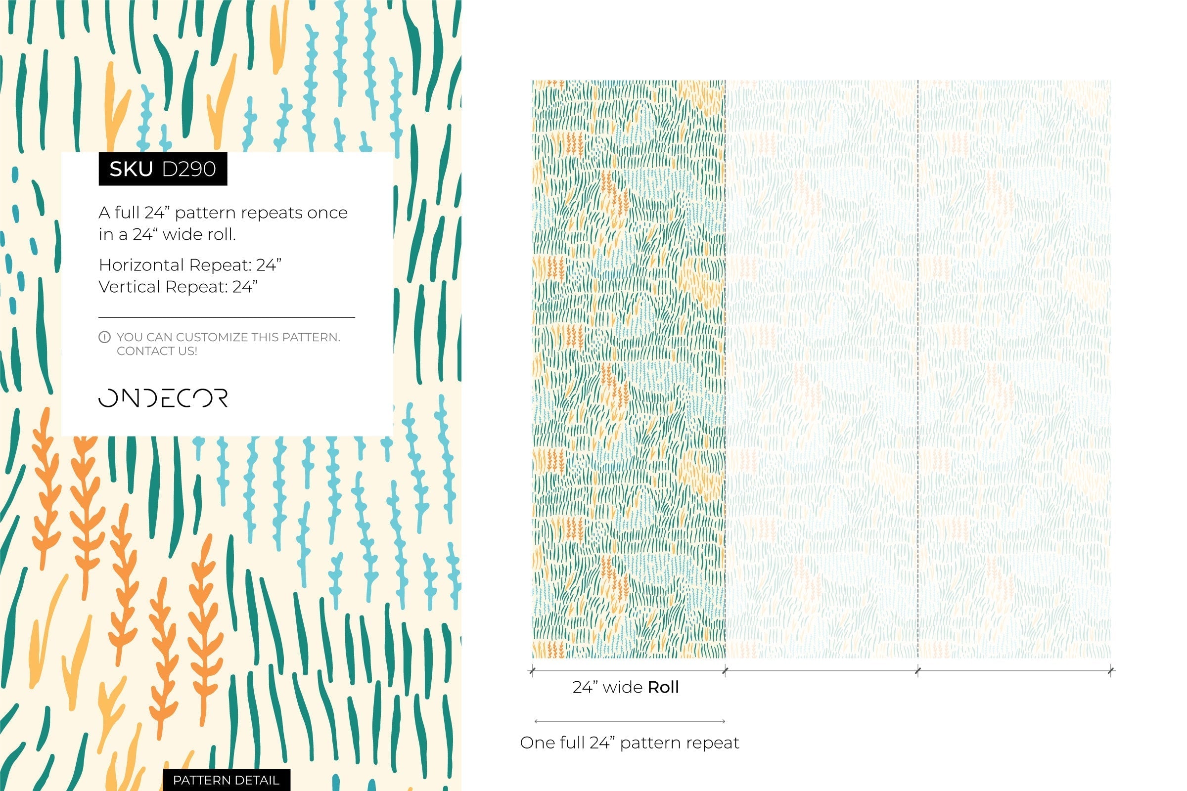 Abstract Wallpaper With Stylized Seagrass In Teal, Orange, And Blue - D290