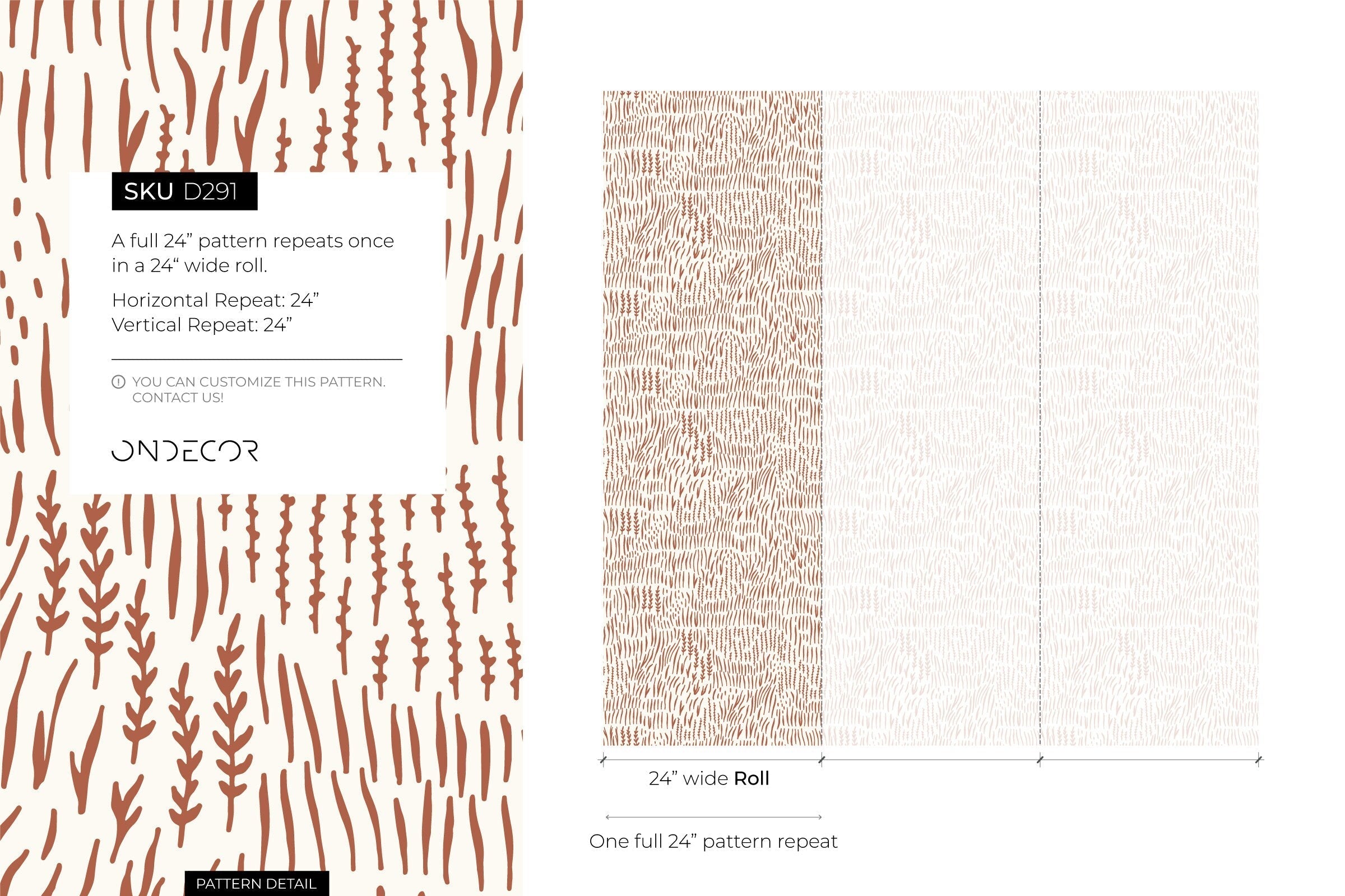Boho Wallpaper With Abstract Wheat Stalks In Terracotta - D291