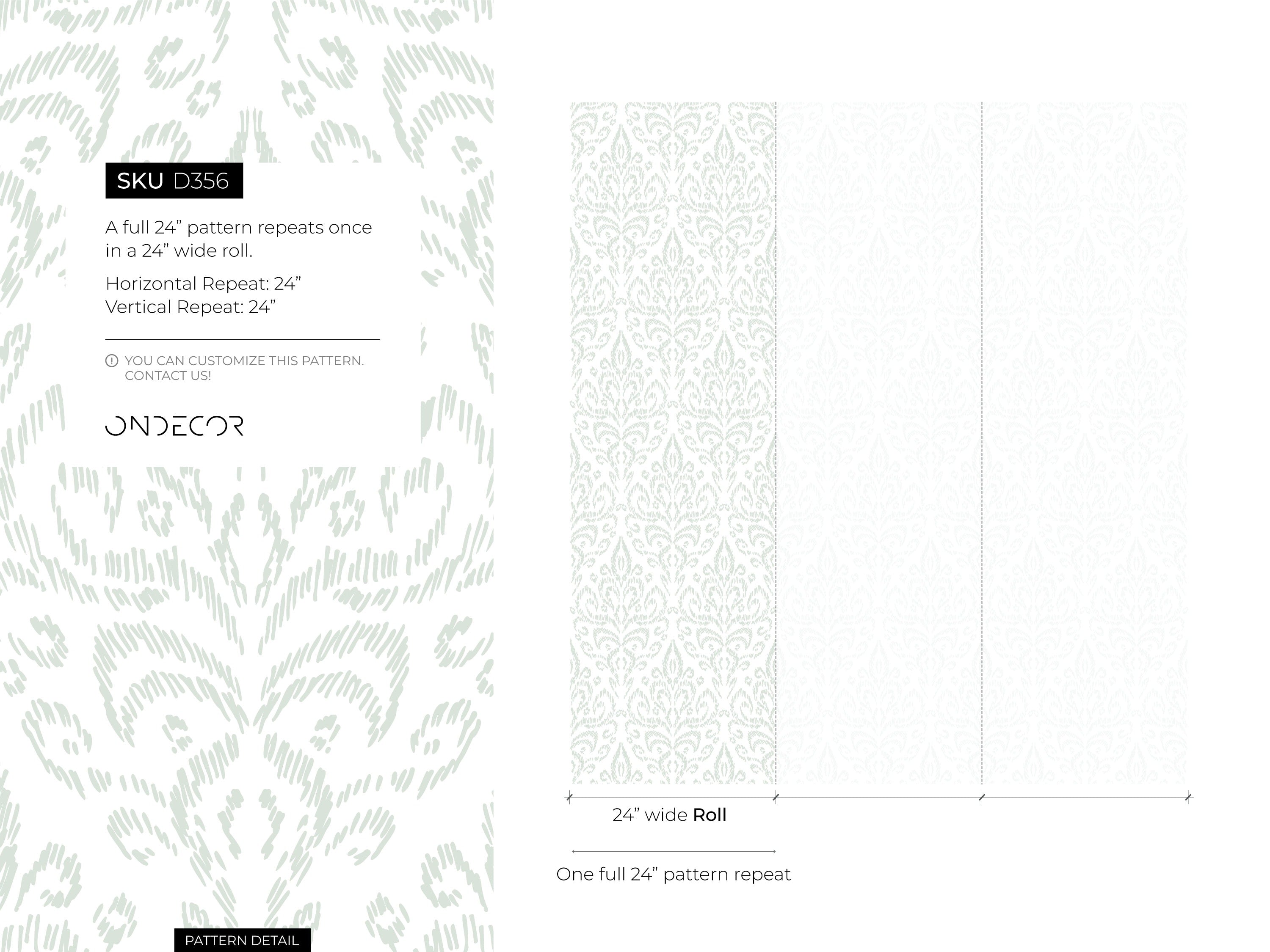Ikat Wallpaper With A Subtle Damask Motif In Sage Green - D356